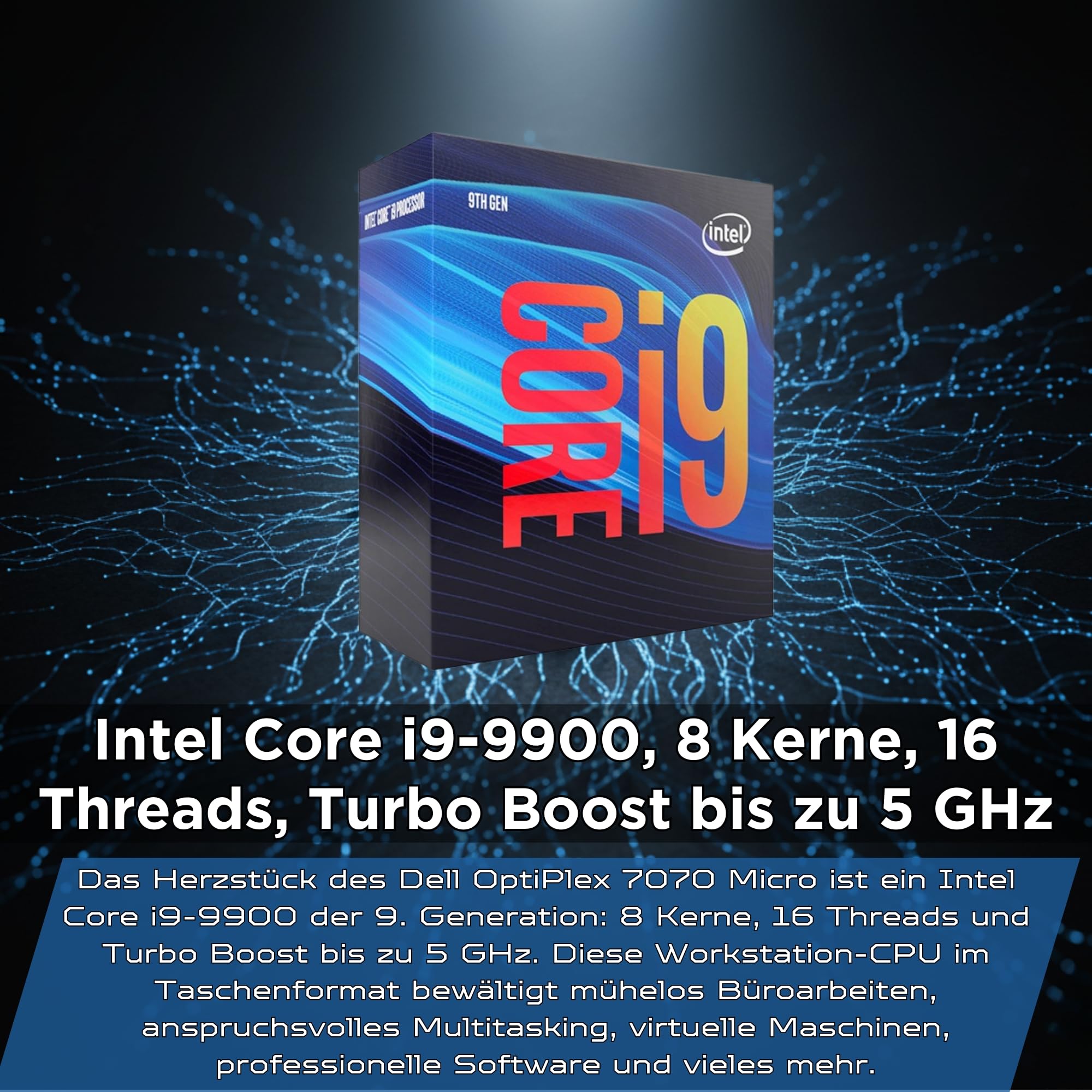 Dell OptiPlex 7070 Micro PC Bundle 27 Zoll Full HD Monitor | Intel Core i9 bis 5,0 GHz | 16 GB DDR4 RAM | 512 GB NVMe SSD | Windows 11 Pro | Generalüberholt | 36 Monate Garantie