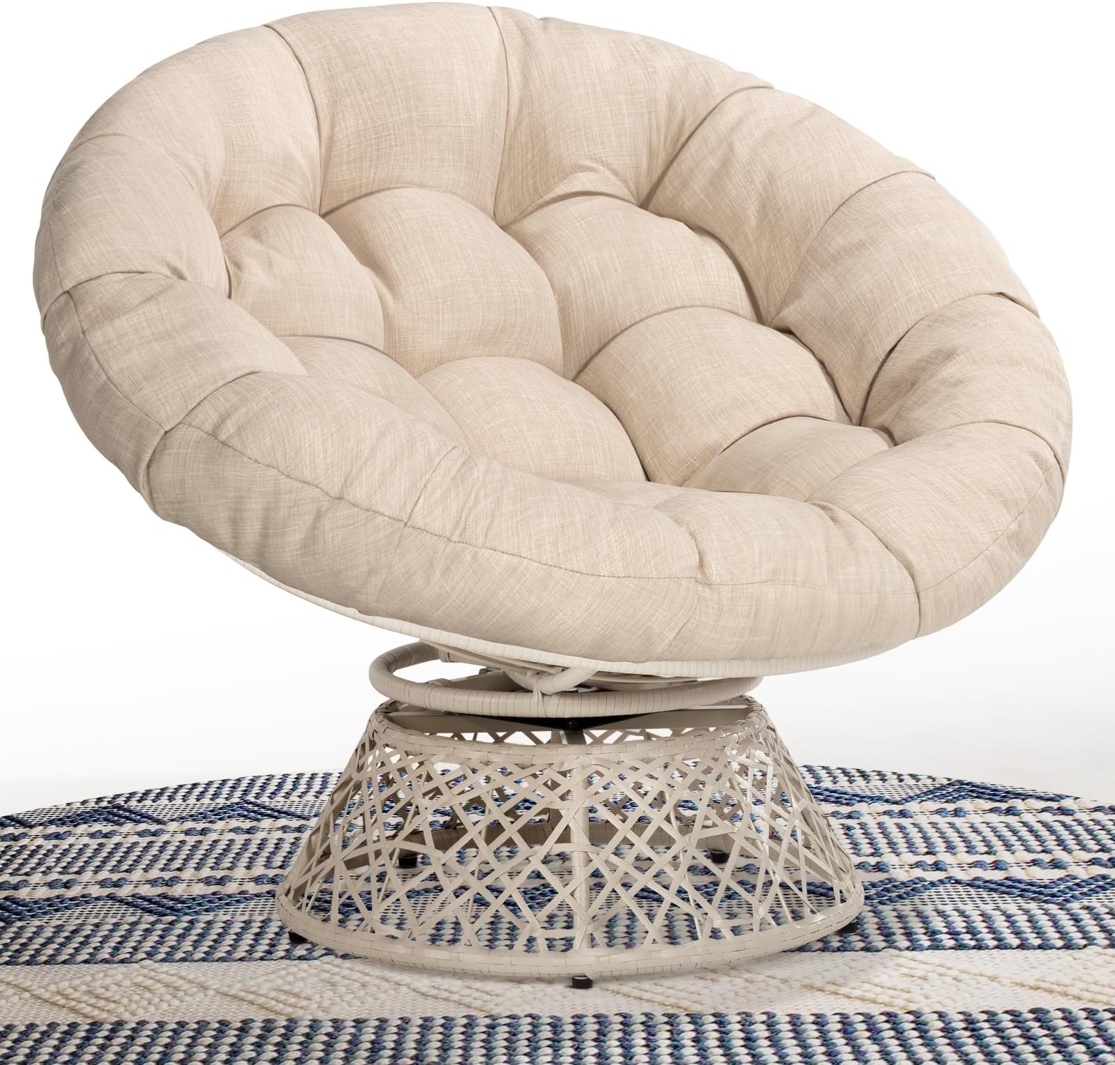 40" Ergonomic Wicker Papasan Chair with Soft Thick Density Fabric Cushion, High Capacity Steel Frame, 360 Degree Swivel for Living, Bedroom, Reading Room, Lounge