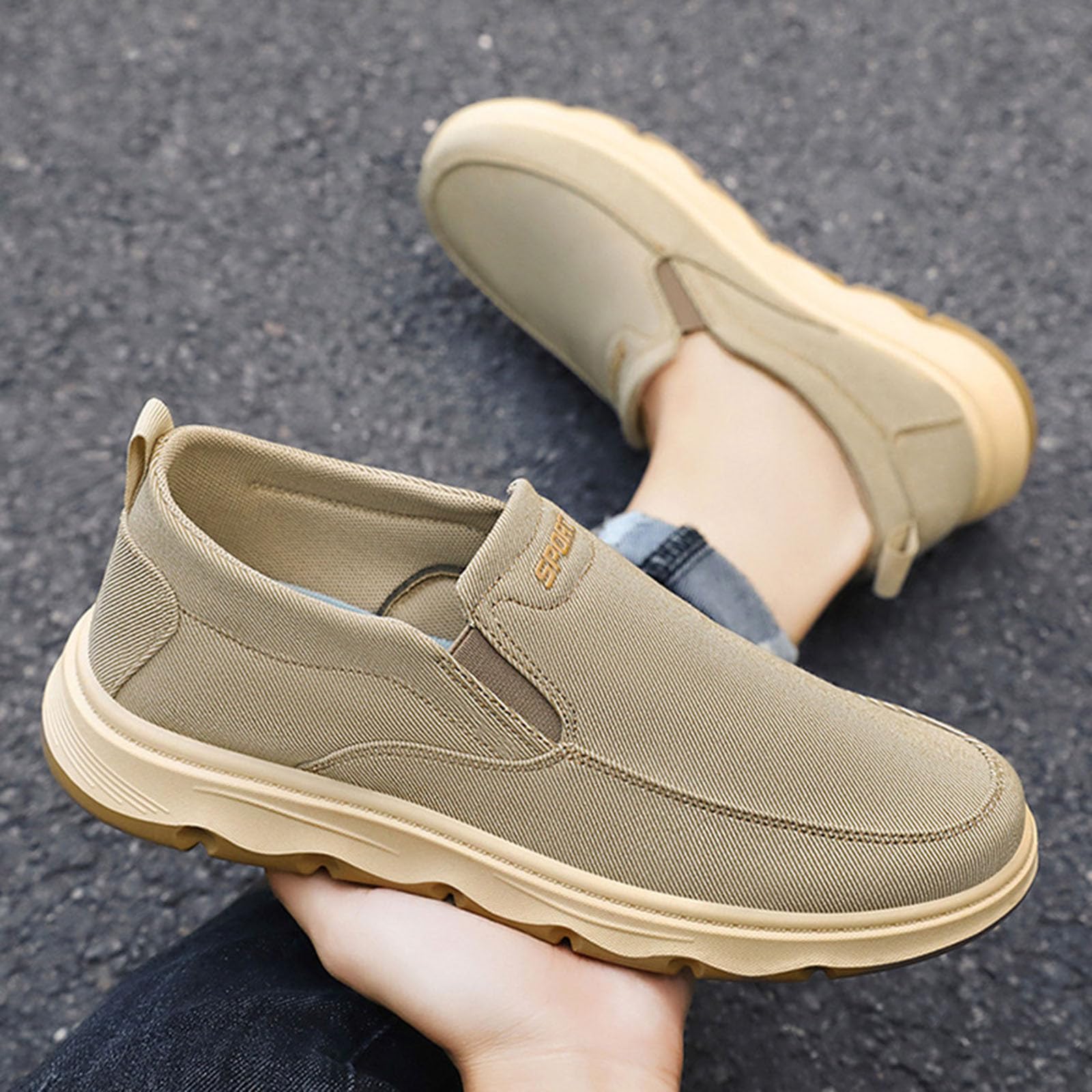 Espadrilles en toile pour homme - Chaussures d'été à enfiler - Espadrilles plates classiques - Semelle en caoutchouc