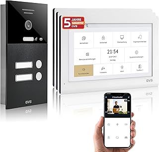 GVS - IP Video Türsprechanlage 2-Familienhaus mit Türöffner, HD Kamera, 3x10 Zoll Monitor & App - Smarte Video Türklingel mit Kamera & Gegensprechanlage (AVS5410U)
