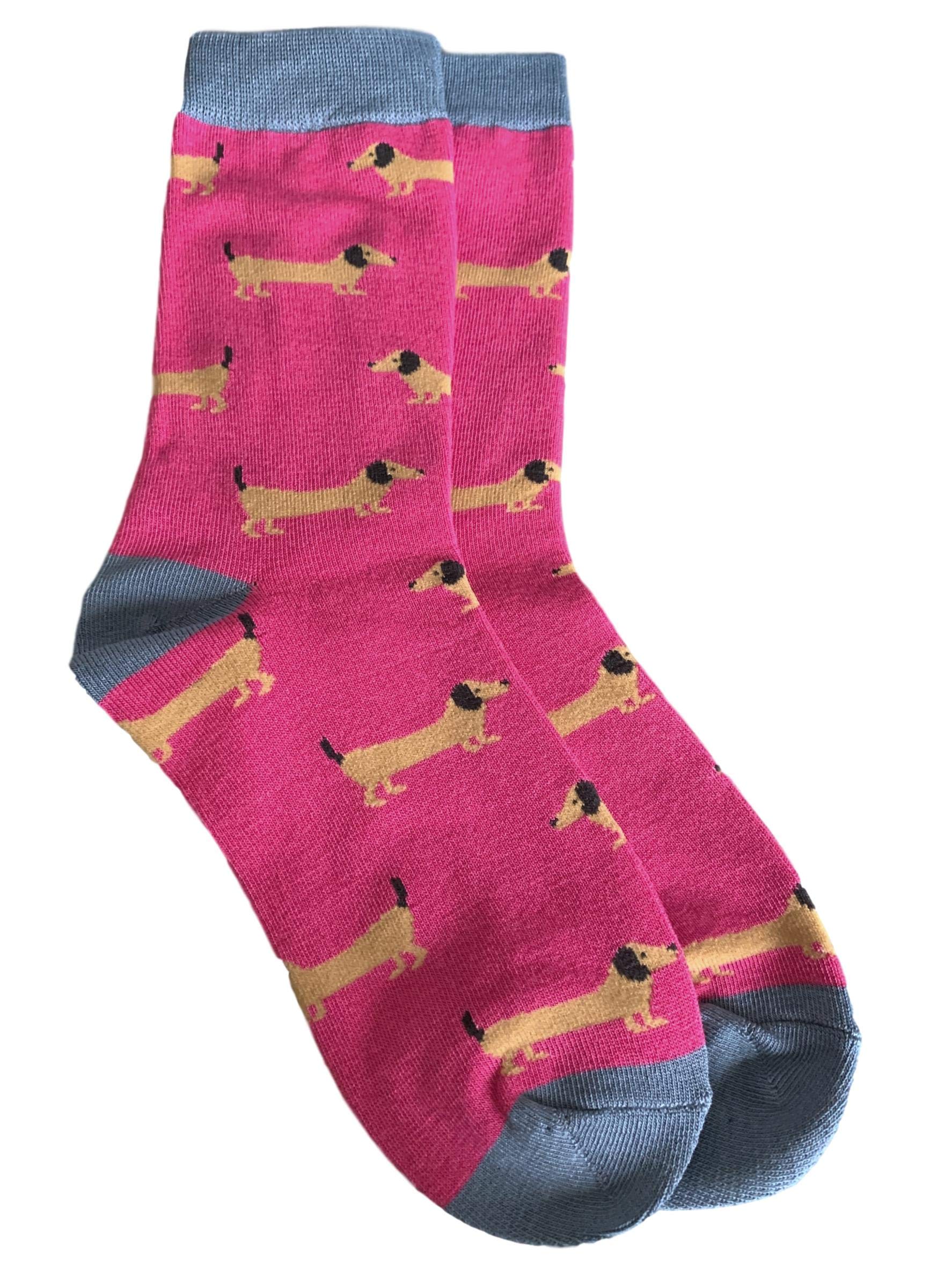 Purple PossumUK® Socks Sausage Dogs Ladies Pink Blue Dachshunds Soft Bamboo Cotton Blend Dachshund Dog Sock One Size