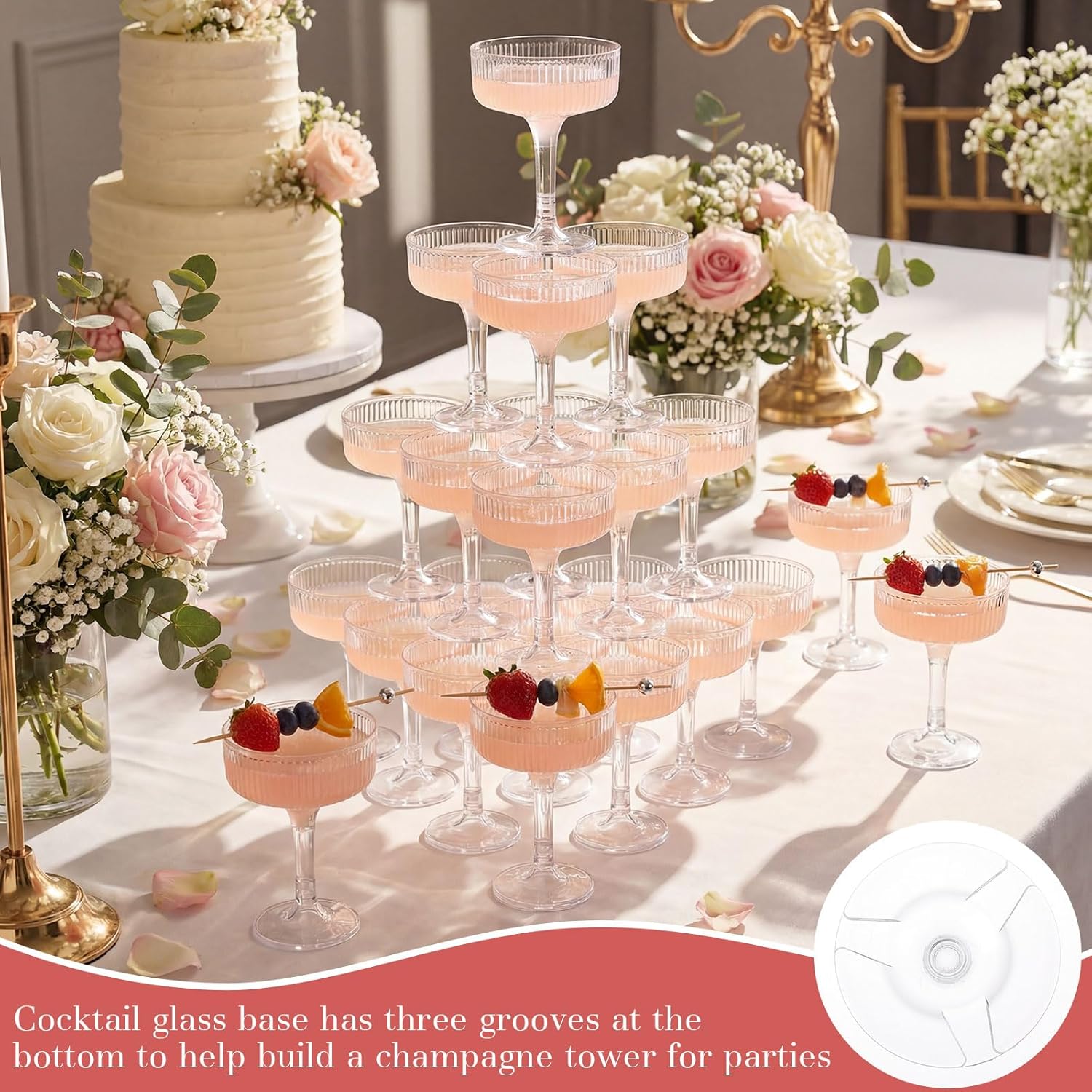 50 Pcs 7 oz Plastic Martini Cocktail Glasses Ribbed, Disposable Martini Glasses and Cocktail Picks Set, Clear Vintage Dessert Mini Cups for Parties for Wedding Birthdays Party Wine Appetizer