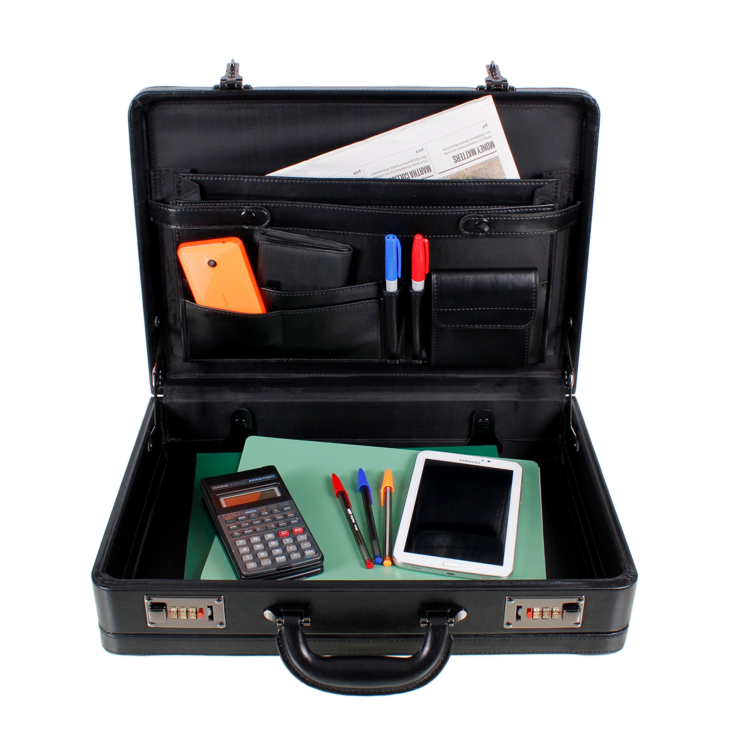 Deluxe - Valigetta in ecopelle espandibile, colore: Nero AR Premium