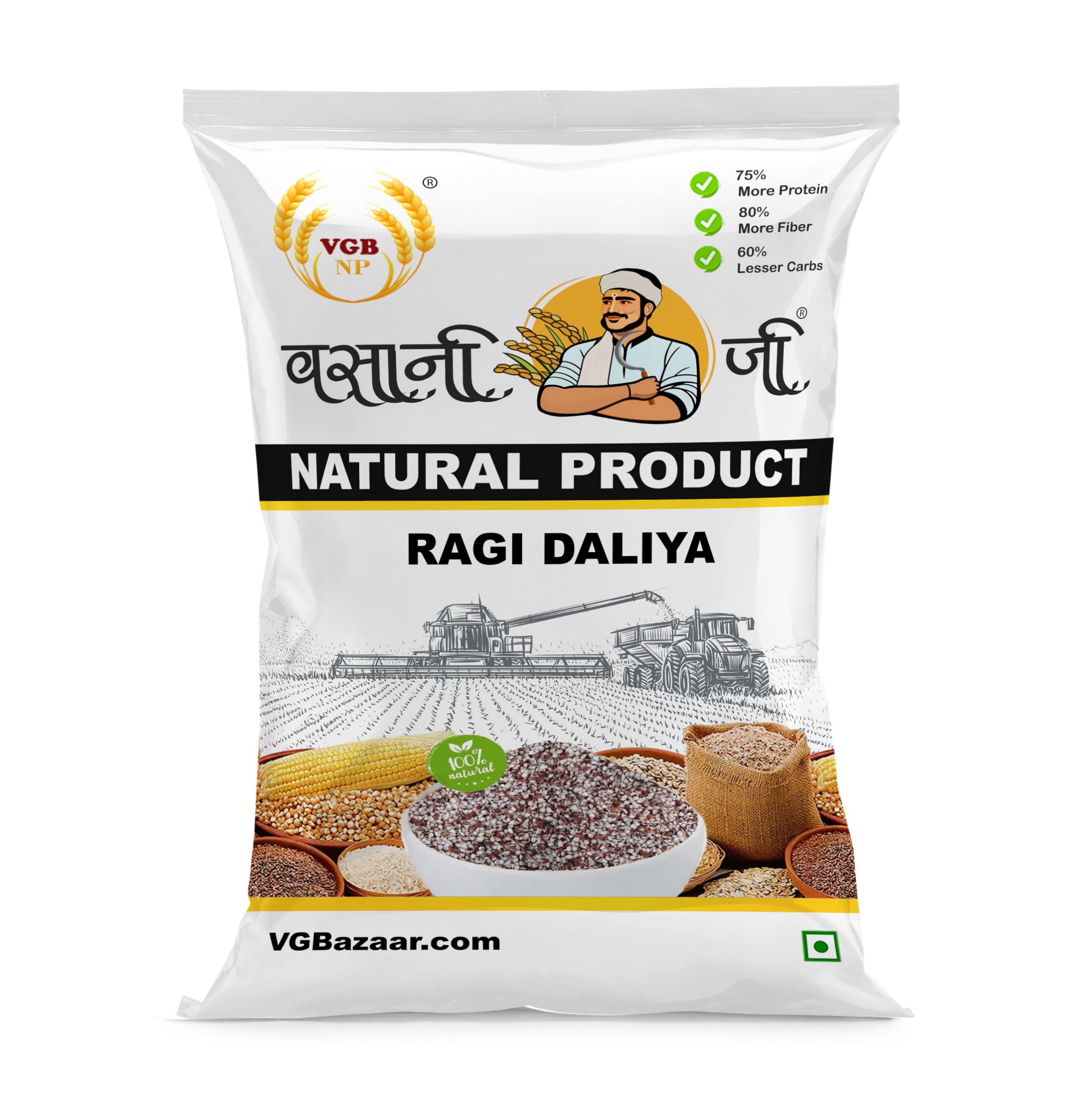 Vasani G Ragi Dalia | Finger Millet Porridge | Nachni Mandua Daliya | Kezhvaragu Kanji |Nagli | Bavto | Madua Cereal Porridge Broken Grain - 500g