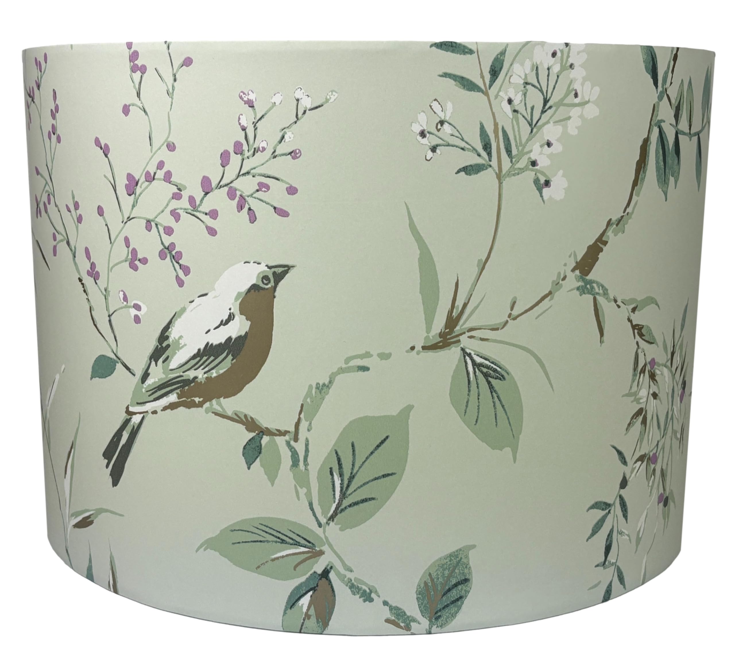 Bird Lampshade for Ceiling and Table Lamps - Mint Green with Metallic Gold Birds, Floral Leaves & Branches Light Shade, Elegant Home Decor