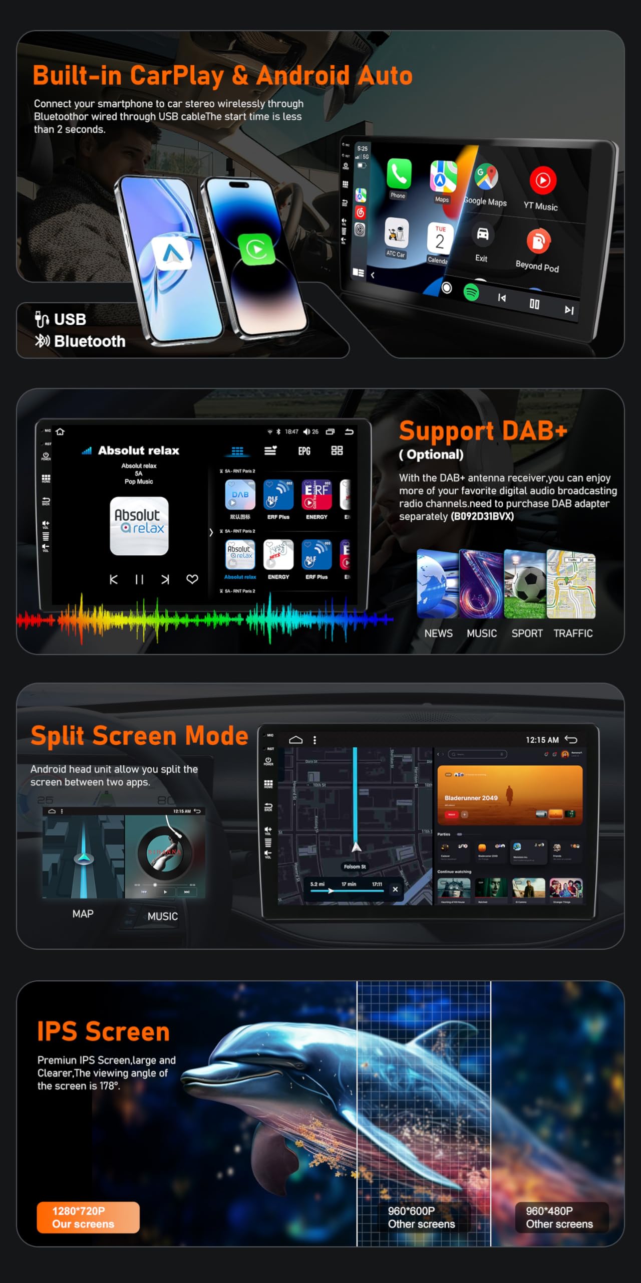 Radio samochodowe z systemem Android 14 do Citroen Jumpy 3 / Peugeot Expert/Toyota Proace/Opel Vivaro (2016-2021) Sat NAV - Wireless CarPlay Android Auto - 2G + 32G - IPS 9 cali 2 Din