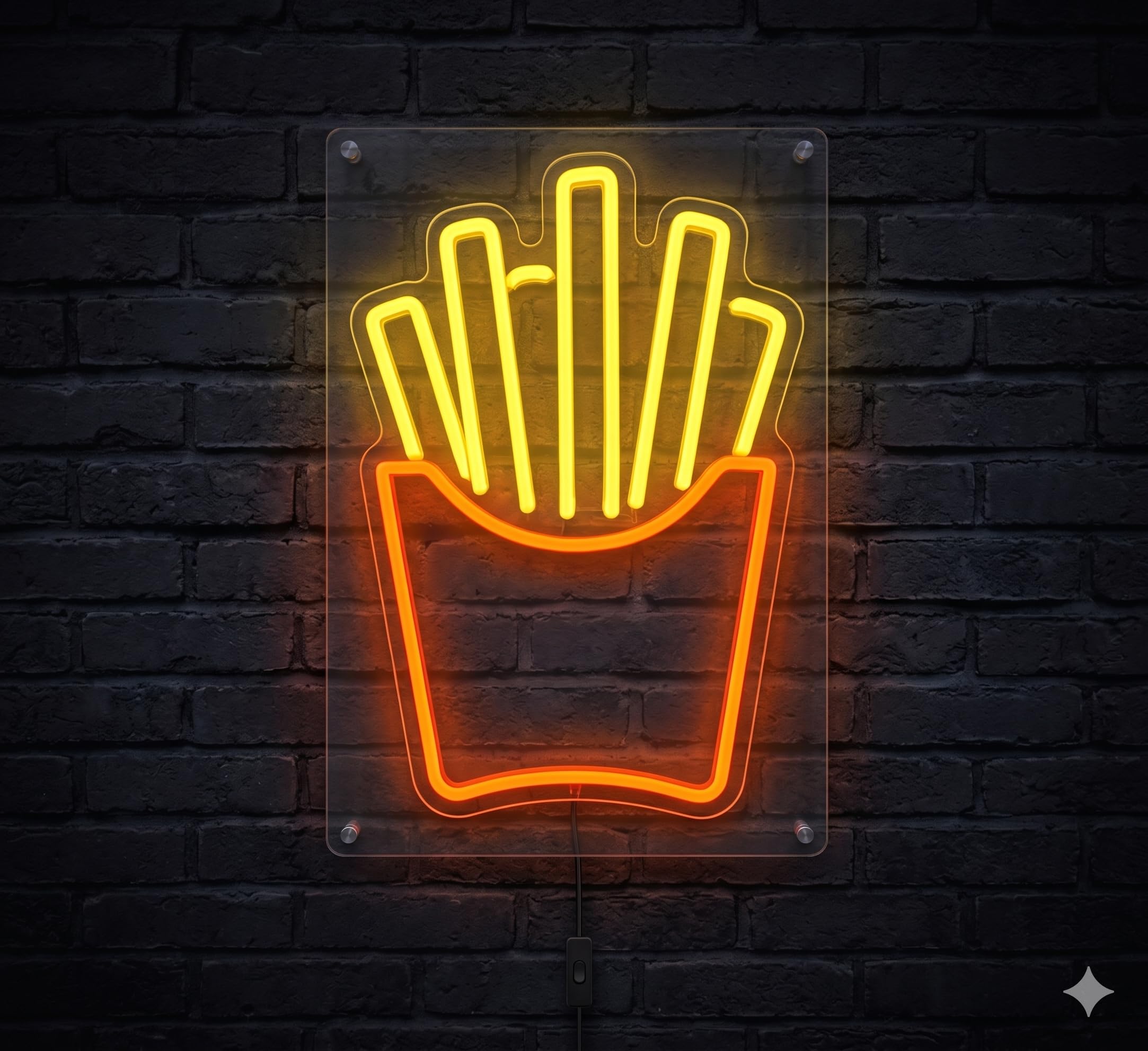 Letrero Neón de Patatas Fritas, Luz neón LED, Colores, Decoración de Pared con base metacrilato transparente,cadena,cable de 1.5 m y alimentación 12v medidas 50x25 cm