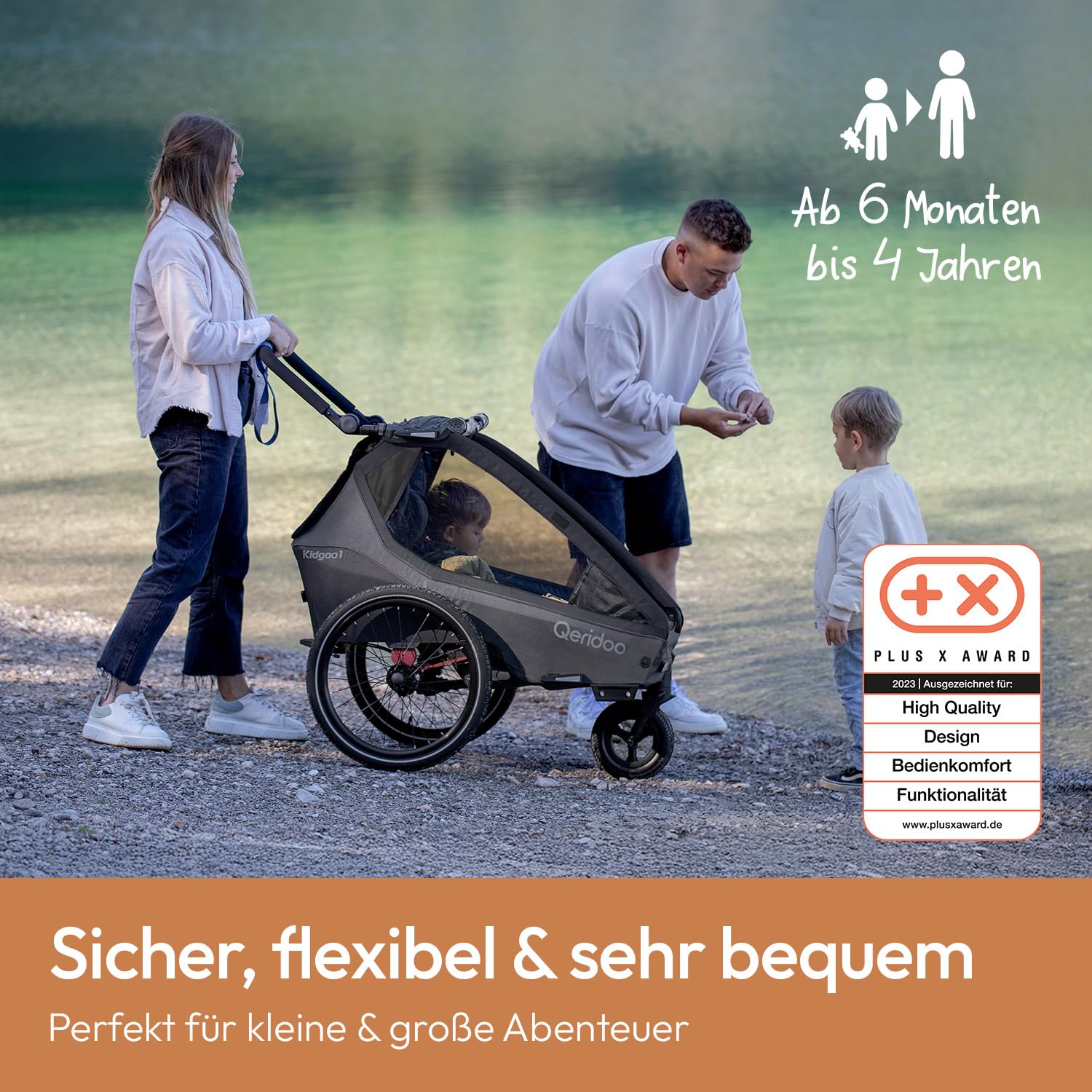Qeridoo Kidgoo 1 Steel Grey Fahrradanhänger 1 Kind mit Federung & Easy ARS klappbar Kinderbuggy 38L