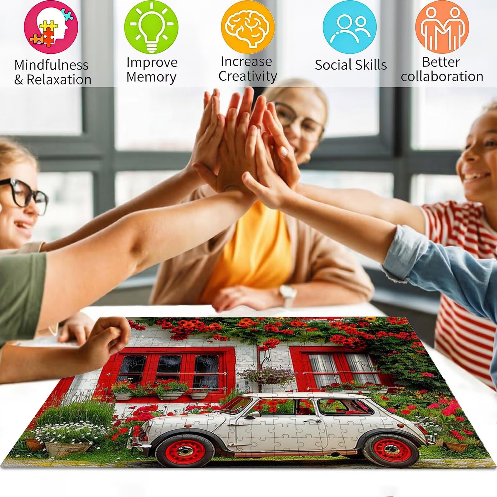 Samochodowe puzzle 1500 elementów, trudne puzzle, drewniane puzzle dla całej rodziny, zestaw "zrób to sam", dla dorosłych, nadają się jako dekoracja ścienna i prezenty dla kobiet, temat: roślina 8p