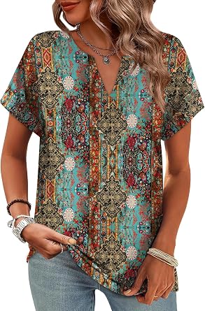 WIHOLL Womens Summer Tops Ladies T Shirts for Women V Neck Short Sleeve Casual Loose Fit Ladies Tops