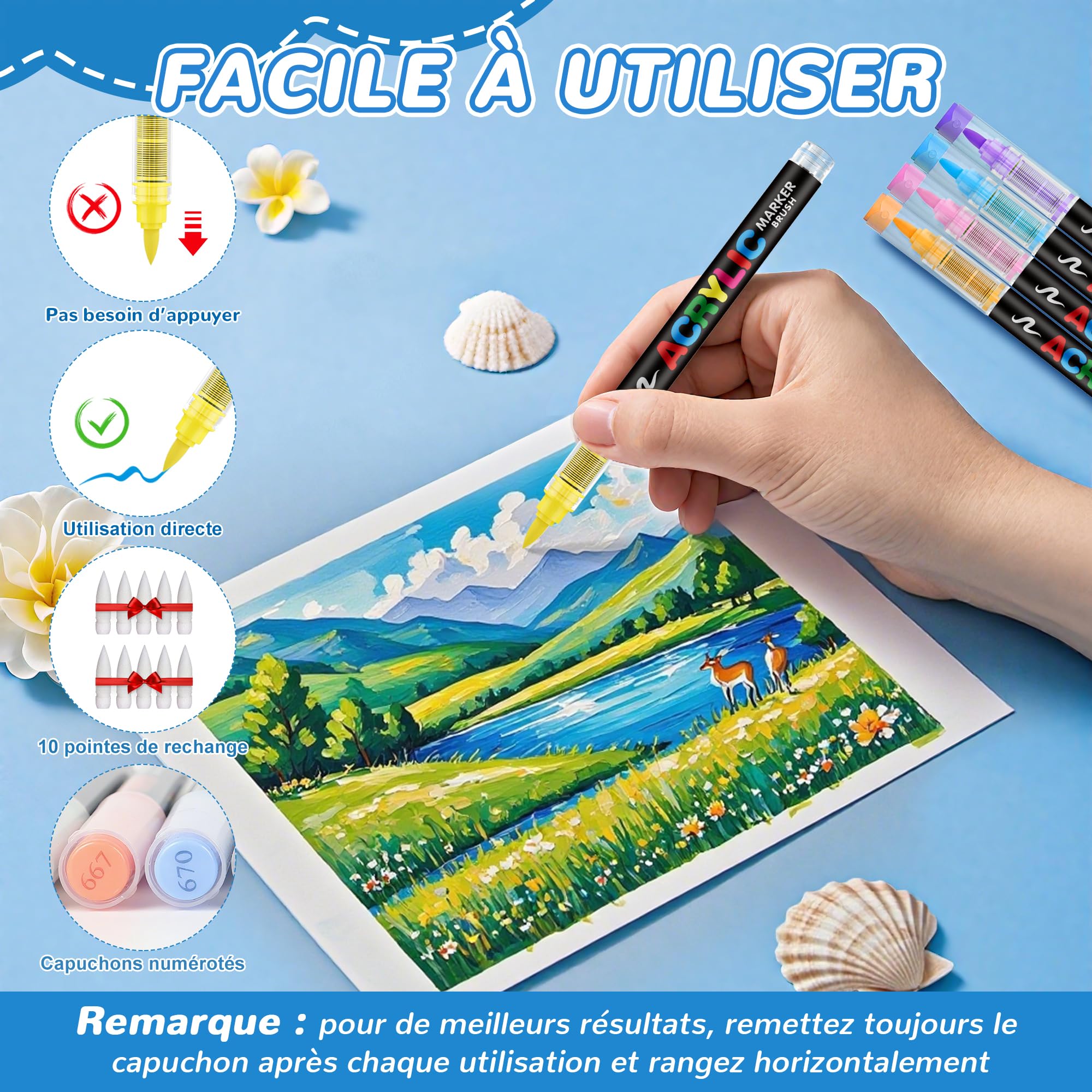 JRQ Set de 240 Couleurs Feutre Acrylique à Pointe Pinceau Multi-surfaces