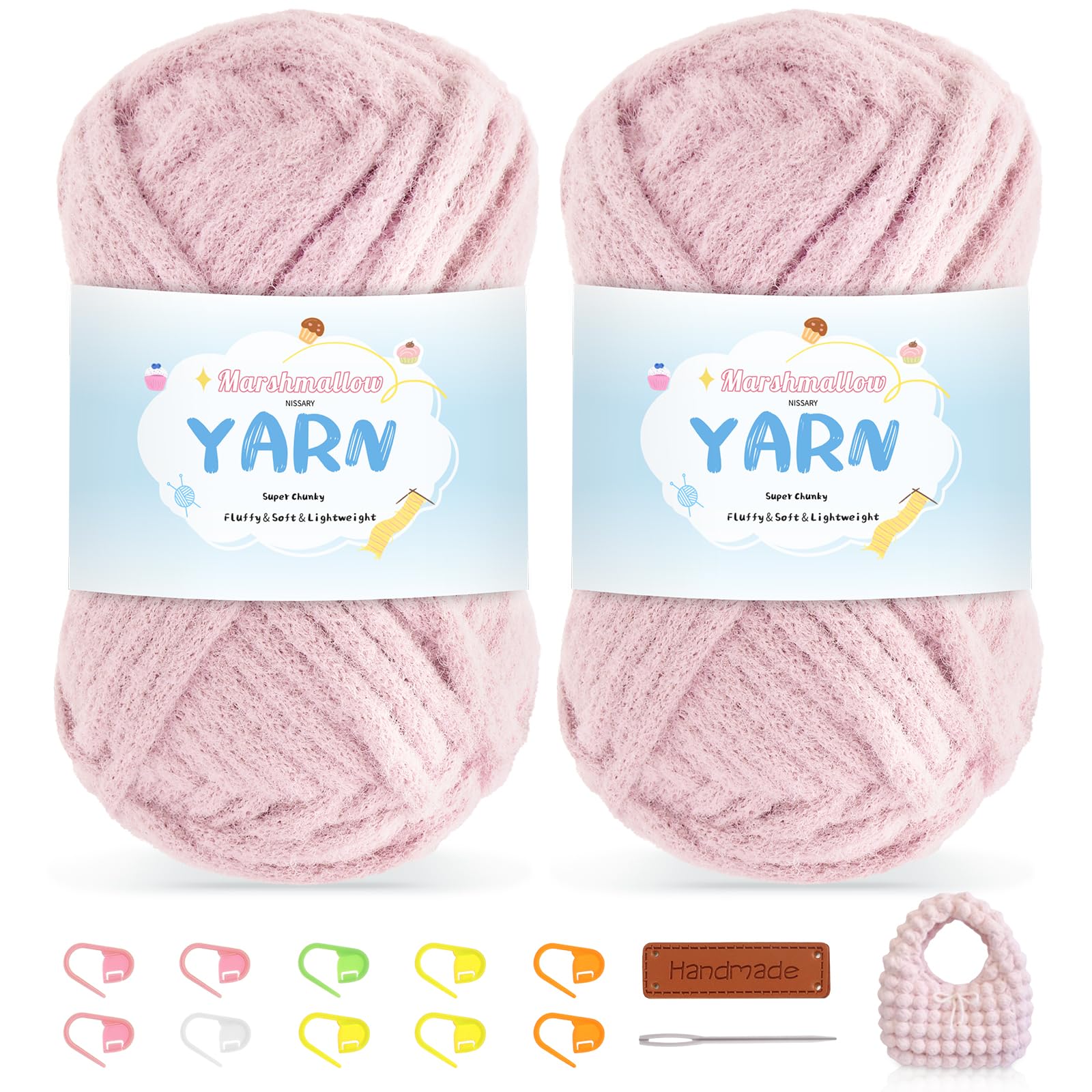 Chunky Chenille Yarn for Crochet Knitting - 2 Skeins (100g Each) Fluffy Thick Wool for Crochet, Ideal for Blankets, Scarves, Hats, Bags & Chunky Yarn for Hand Knitting (Pink)