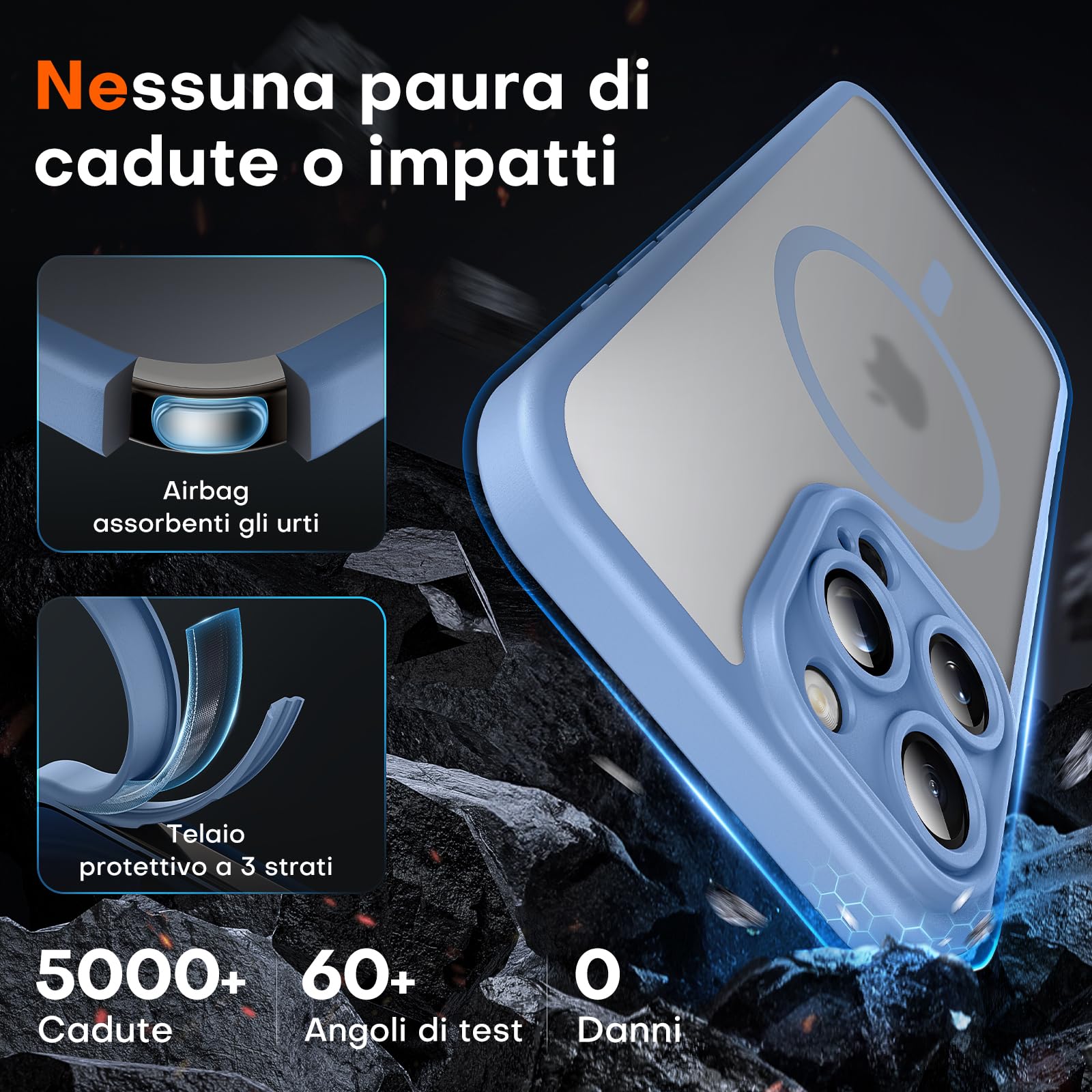 TOCOL Cover Magnetica per iPhone 16 Pro Max 6,9 Pollic, Compatibile con MagSafe, Protezione Fotocamera Integrata, Custodia Antiurto Traslucida Opaca, Blu Chiaro