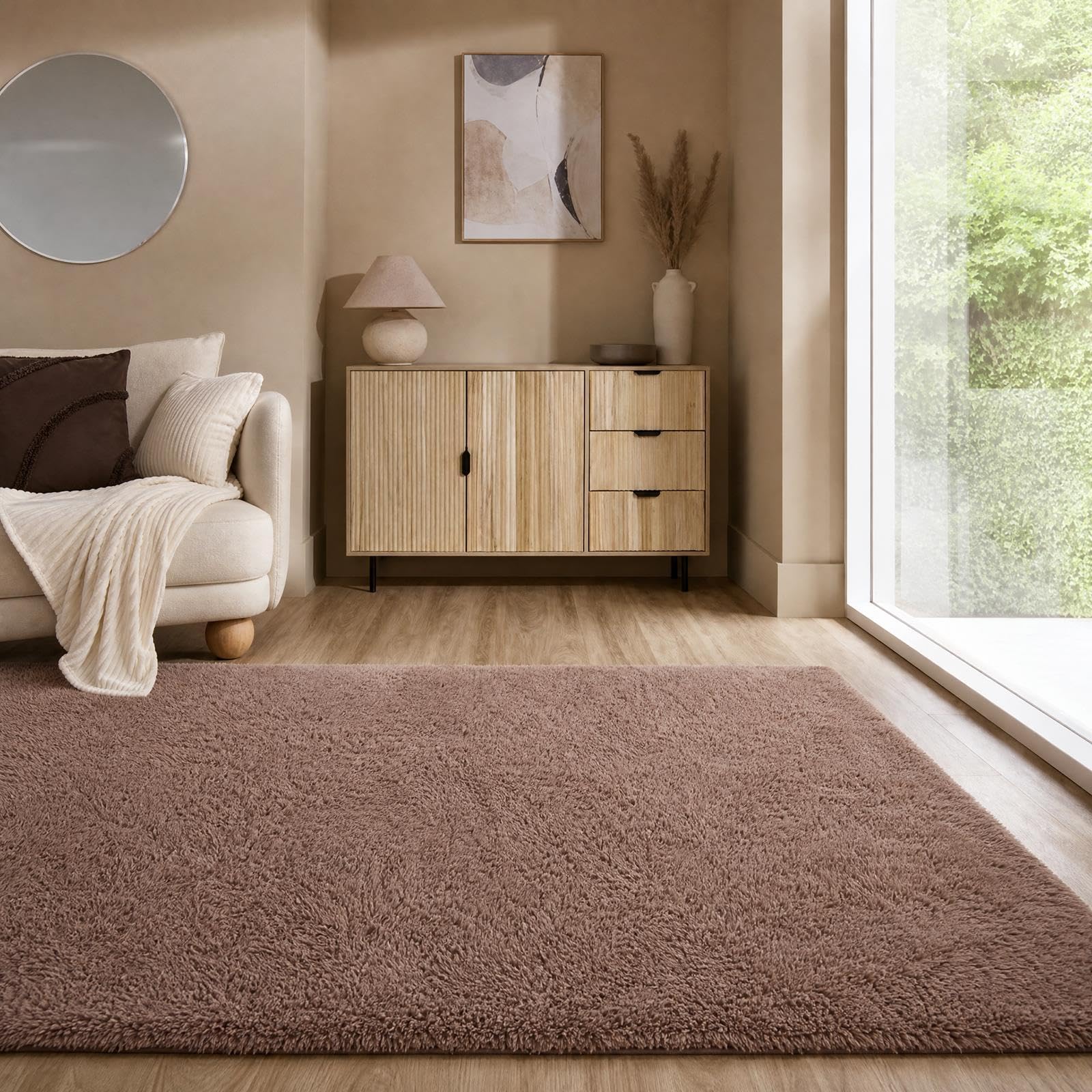 Sienna Rugs Living Room Large 160x230 Shaggy Fluffy Rug Non Slip, Mocha