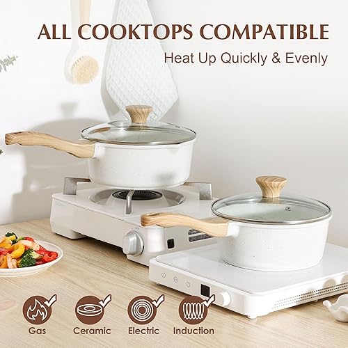 Miniatura 4 de SENSARTE Cacerola antiadherente de cerámica blanca con tapa de 2.6 cuartos de galón, olla pequeña con mango Stay Cool, olla de sopa compatible con