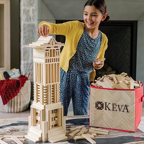 Miniatura 2 de MindWare KEVA Structures - Juego de bloques de construcción de madera de 600 tablones, incluye 600 tablones de pino KEVA, 30 tarjetas de ideas y