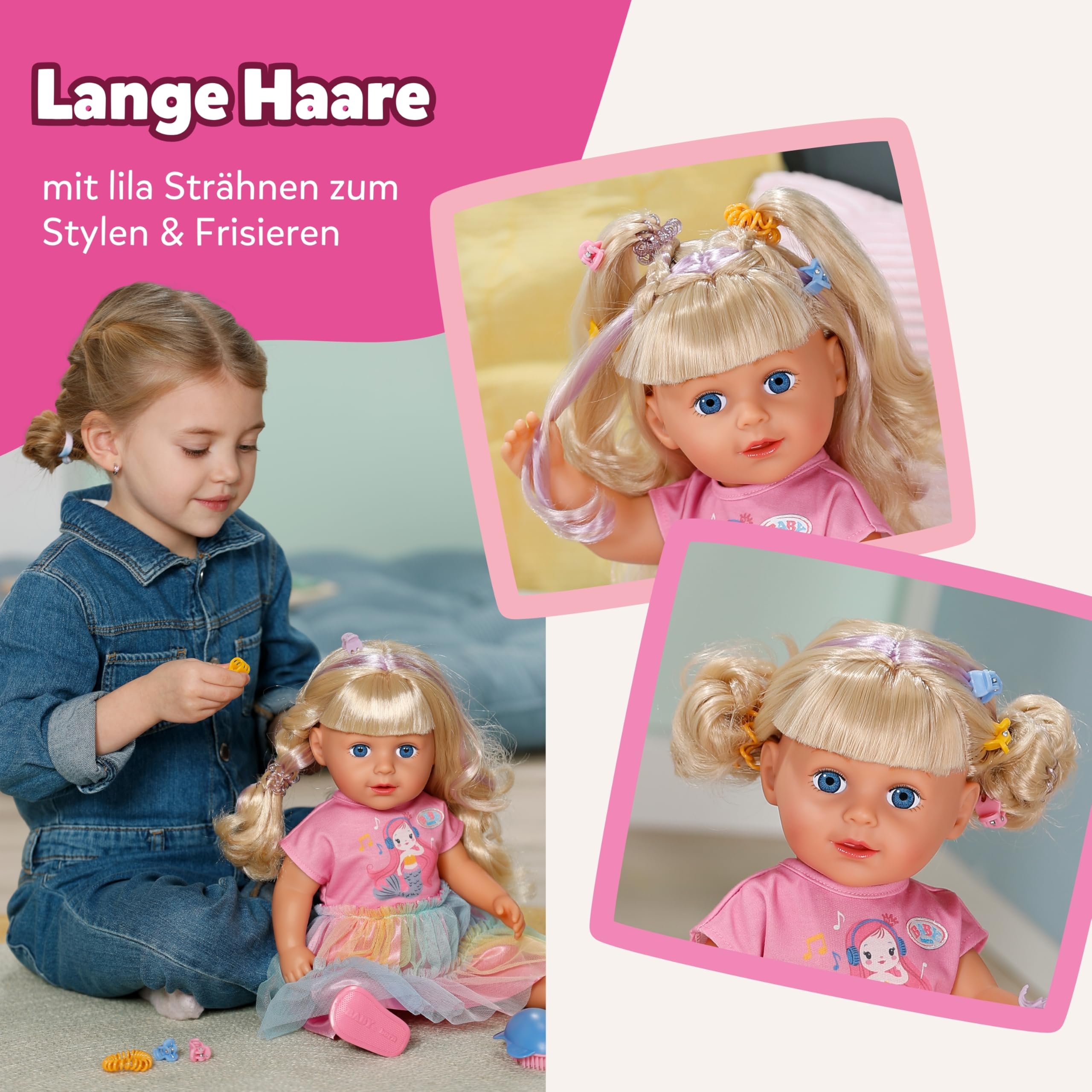 BABY Born Carla 43 cm Puppe mit Blondem Haar Strähnen Keine Batterien Kinder ab 4 Jahren 7 Accessoires