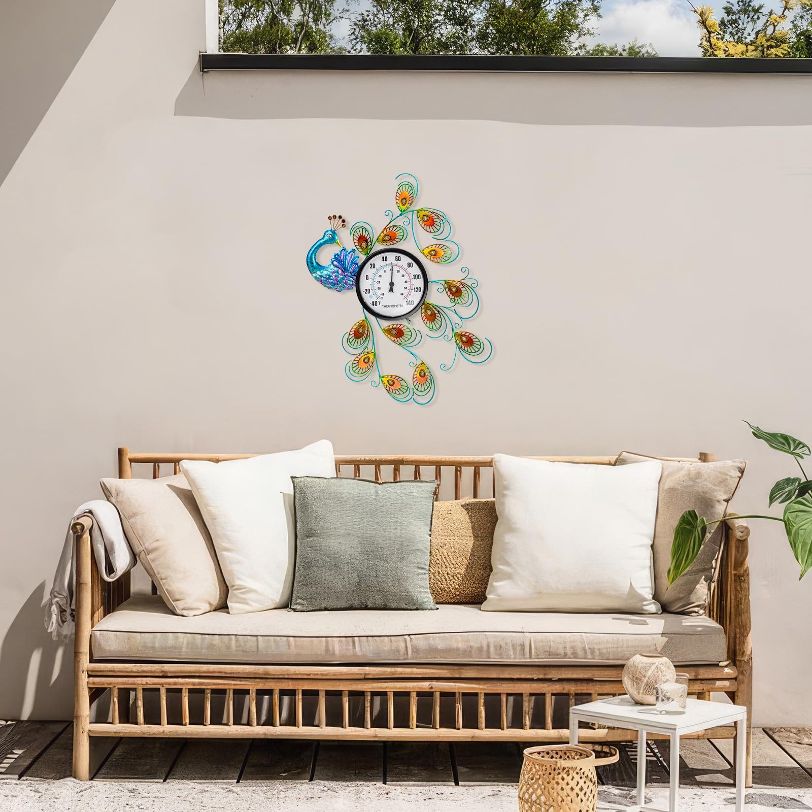 Termometro da esterno a forma di pavone, grande termometro per esterni, impermeabile, termometri decorativi per esterni, termometro esterno per patio, giardino, soggiorno