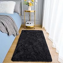 Aspire Homeware Rugs Living Room 60x110 cm - Black Fluffy Area Rugs for Bedroom Large Modern Shaggy Runner Rug Soft Non Slip Thick Pile