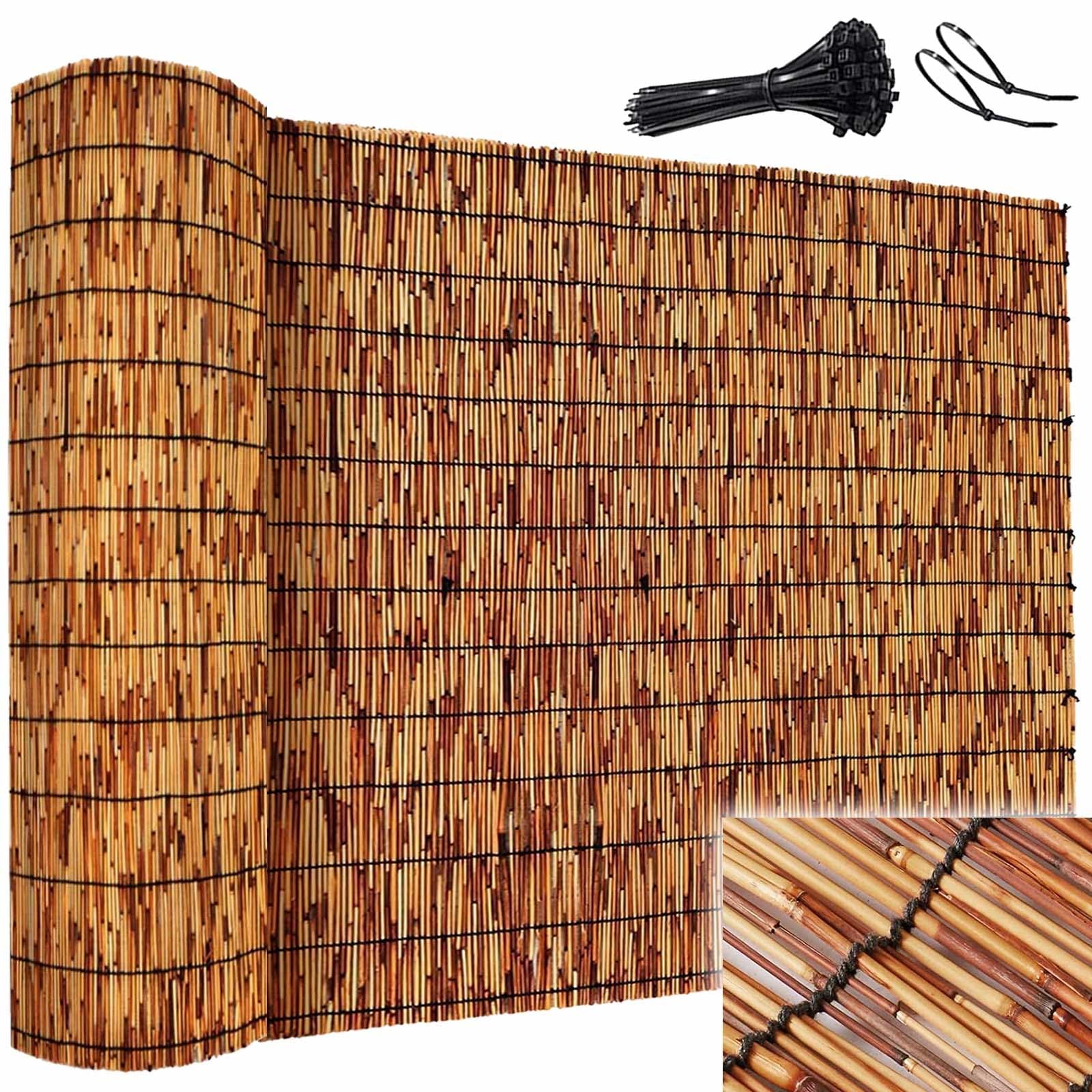 Rollo De Cañizo Natural 1X5M Valla De Ocultación para Jardín Terraza Pantalla De Privacidad Exterior con Caña Natural Malla Decorativa Cortavientos para Cerca O Cerramiento(Carbonized,H150xL400cm)
