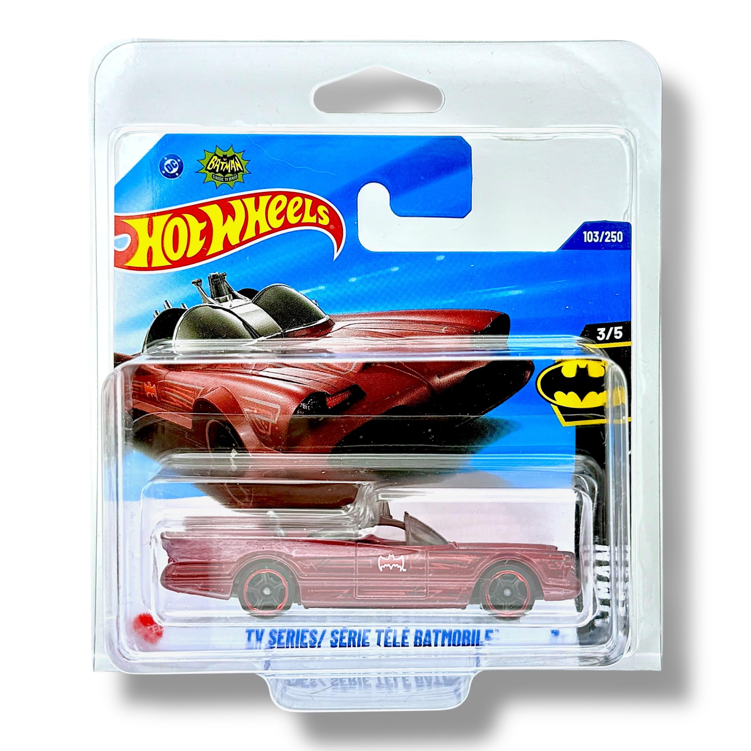 Hot Wheels TV Series Batmobile (Dark Red) 3/5 Batman - 2025-103/250 (Short Card) - includes a KLAS Car Keeper Protector Case - HYY05