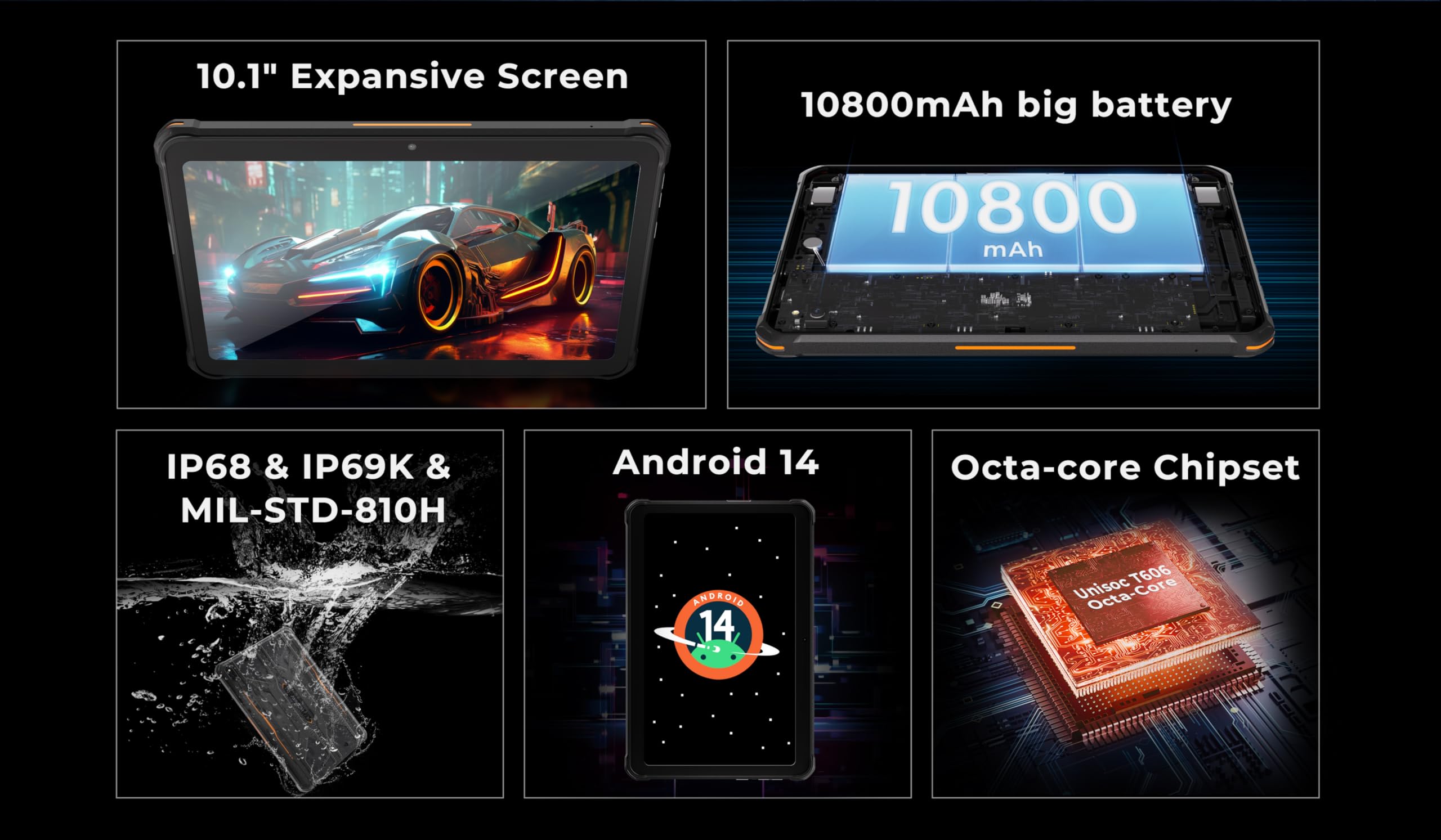 HOTWAV R8 Outdoor Tablet Android 14 - 10.1 Zoll IP68 Wasserdicht Mit 10800mAh Akku