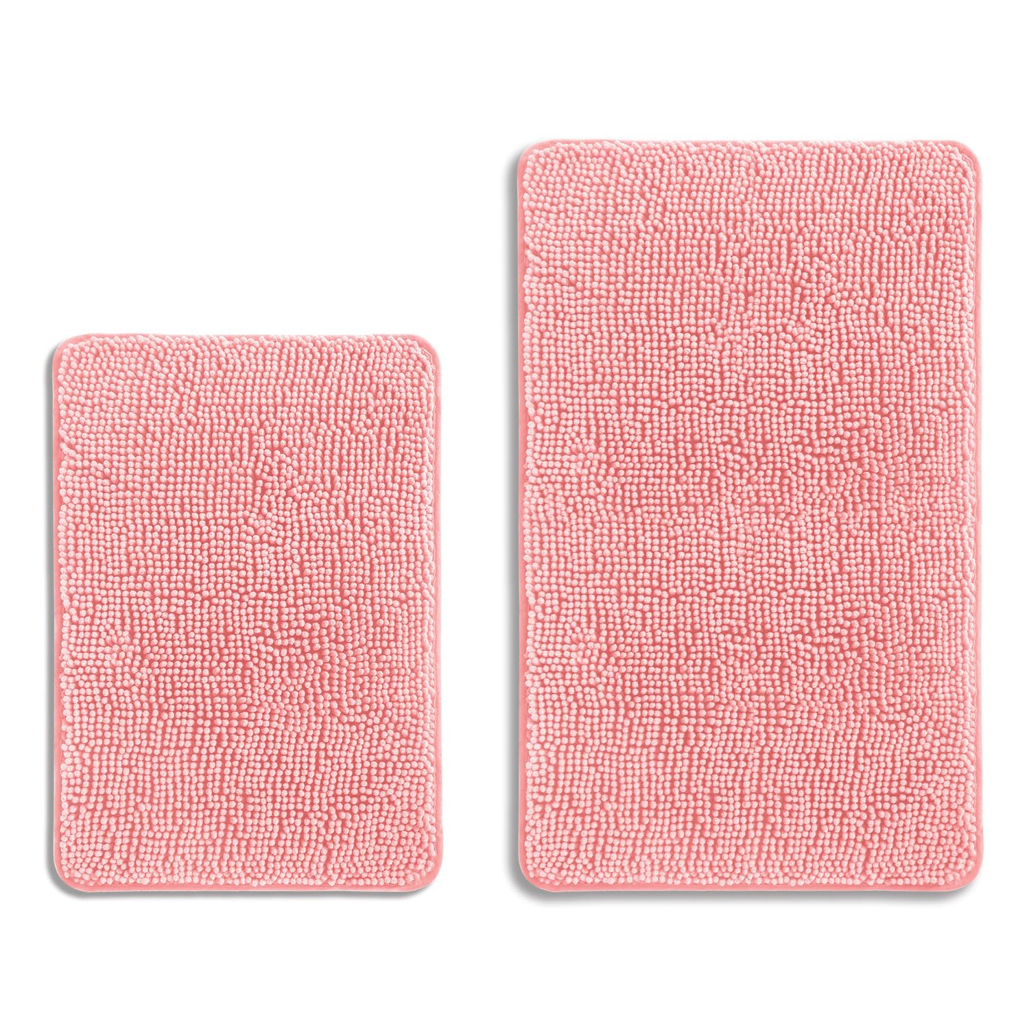 PureSwan Pink Bathroom Rugs Sets 2 Piece – Absorbent and Washable Bath Mat, Non-Slip, Thick Soft Chenille Bath Rugs for Bathroom Floor, Shower, Sink - 17" x 24"+20" x 32"