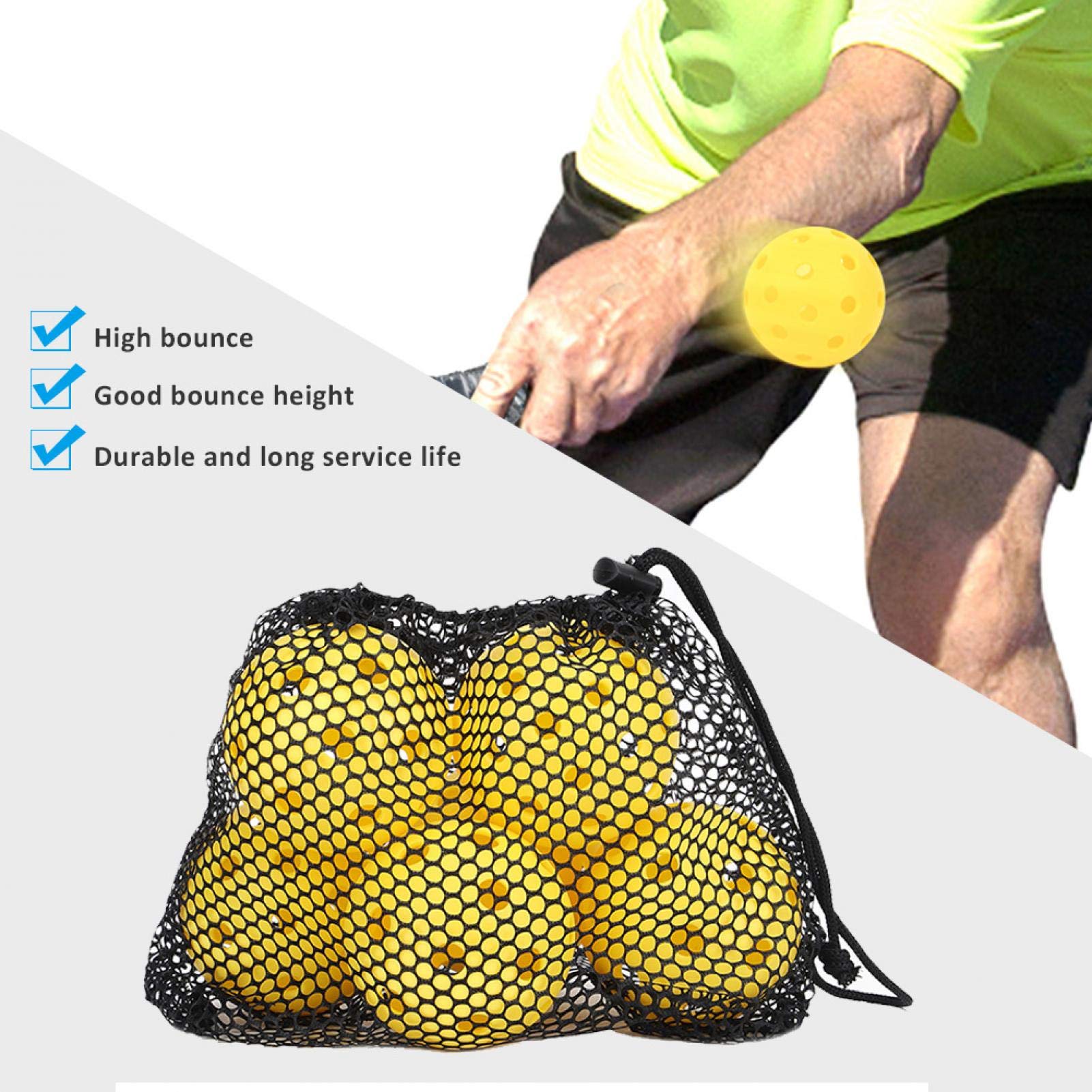 Demeras Piłki Pickleball do użytku wewnątrz i na zewnątrz, ochrona środowiska, PE High Bounce Pickleball z torbą siatkową