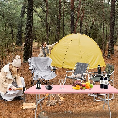 Miniatura 78 de Mesa plegable de plástico portátil de 4 pies/6 pies/8 pies, mesa de comedor de picnic blanca y negra, plegable por la mitad para campamento, fiesta