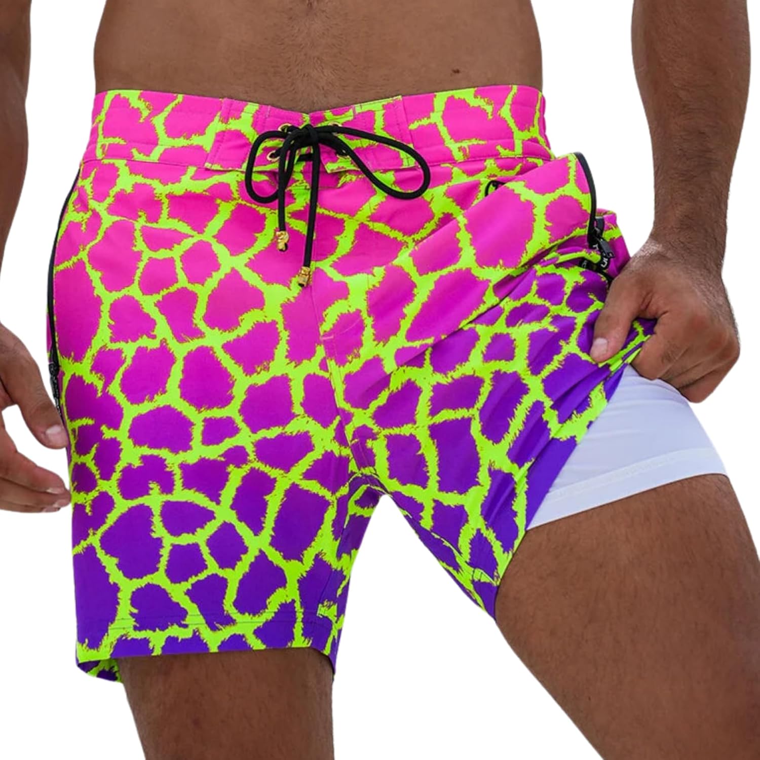 Tucann Men's Trunks 5" Compression Liner Quick Dry Zipper Pocket Chlorine Resistan 4 Way Stretch Faded Swim Shorts for Men
