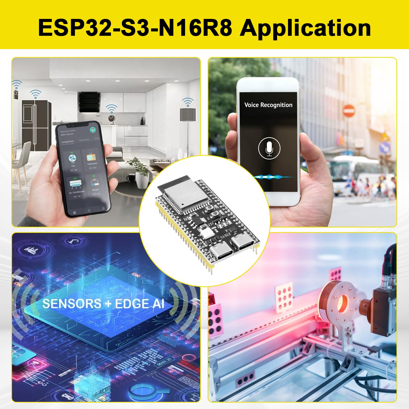 RUIZHI con ESP32 S3 ESP32-S3 DevKitC-1-N16R8 Scheda di sviluppo con Doppia interfaccia Type-C e 2,4-GHz WLAN Bluetooth 5.0 Saldatura Compatibile con Arduino(3 Piezas)