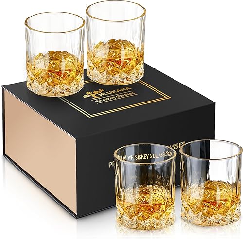 Juego de 4 vasos de whisky a la antigua usanza, vasos de cóctel de 11 onzas, vasos de whisky Bourbon Rocks Scotch, utensilios de bar para ron