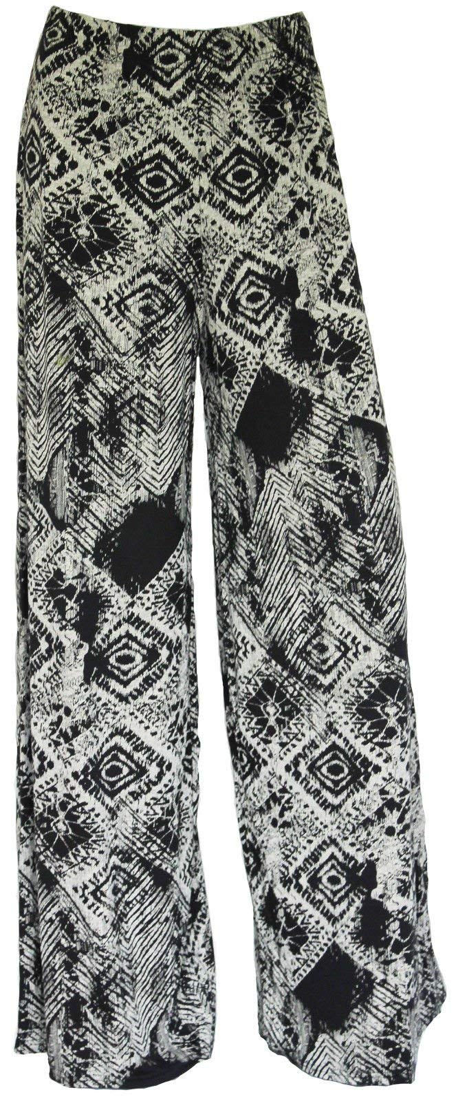 WearAll Ladies Palazzo Wide Leg Flared Elasticated Stretch Plus Size Plain Trousers Tie Dye Square 24-26