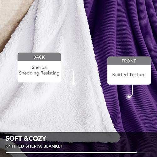 Miniatura 3 de Deconovo Manta tejida con reserva de sherpa, ultra suave, con peso medio, transpirable, para sofá, sillas, cama, automóvil, morado, 50 x 60 pulgadas