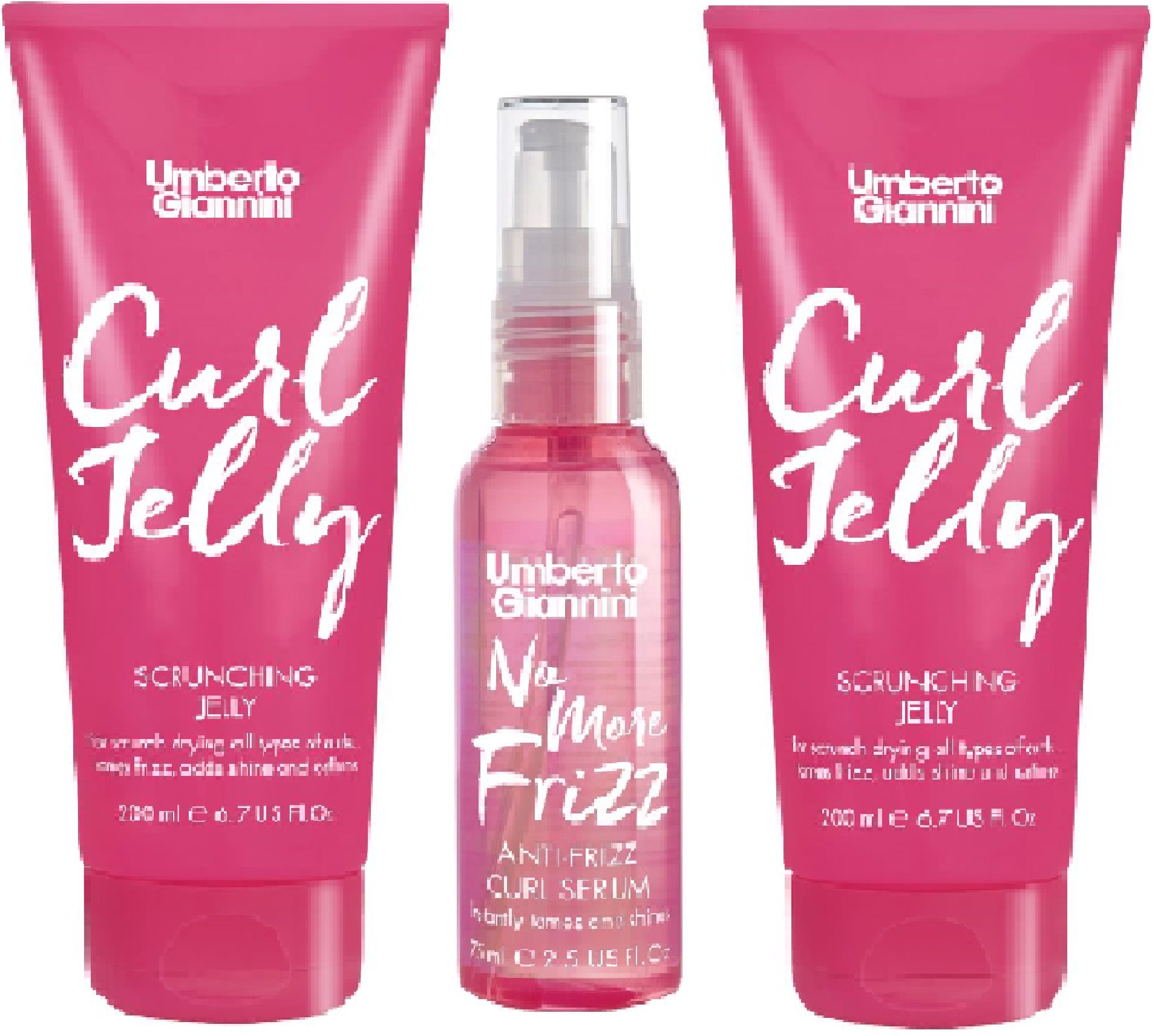 (3 PACK) Umberto Giannini Curl Jelly Scrunching Jelly 2 x 200ml & Umberto Giannini No More Frizz Curl Serum x 75ml