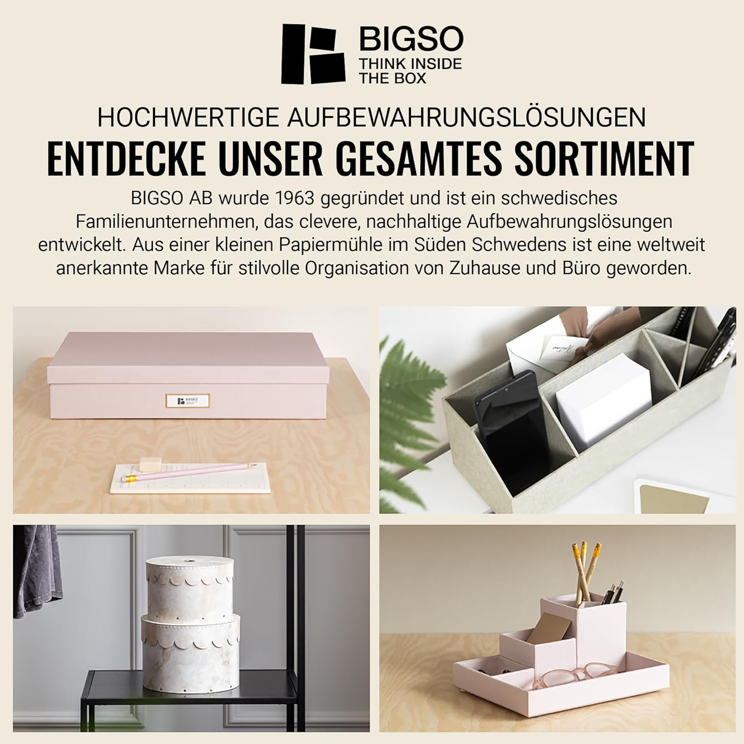 Bigso Box of Sweden Document Box for A4 Paper, Brochures and Notes - Box with Lid and Handle - Fibreboard and Paper Box Storage with Lid - White