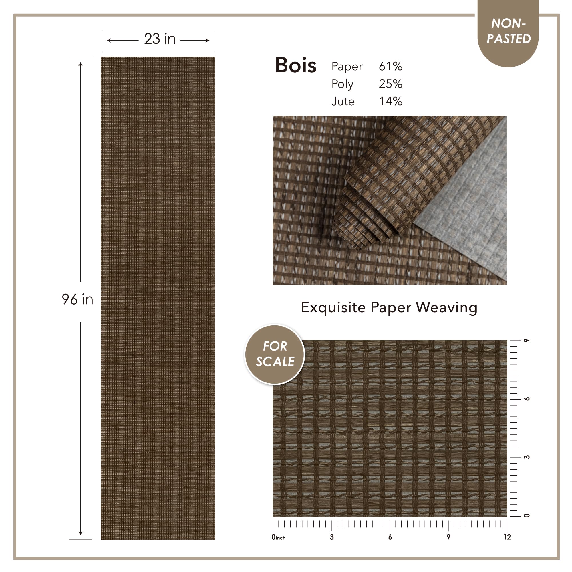 GoDear Design Faux Grasscloth Textured Wallpaper for Home Remodel and Furniture Renovation Rustic Natural Woven Decorative Fabric for DIY Craft Project 58.4 cm W x 243.8 cm L Non-Pasted Paper - Image 2