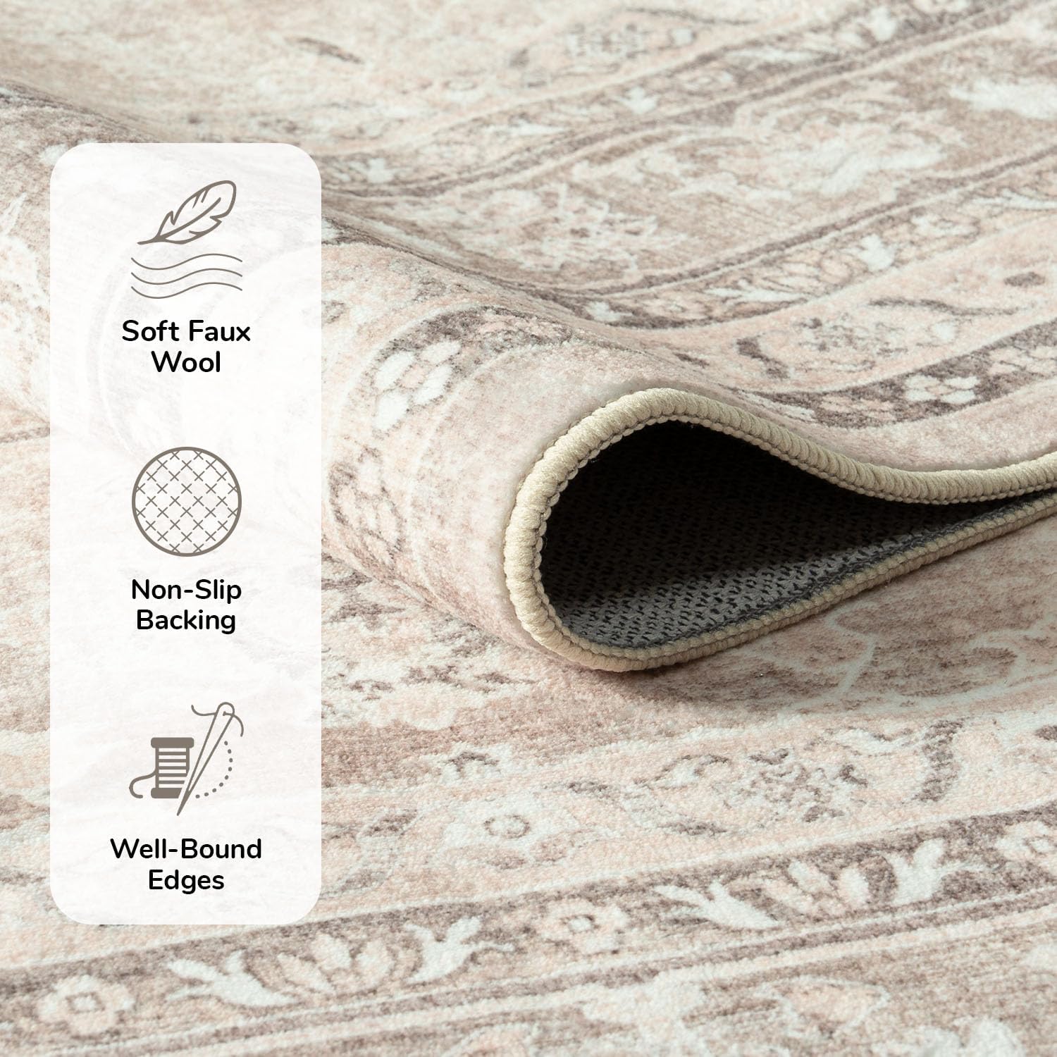 Lessymo 5x7 Area Rugs for Living Room, Machine Washable Non Slip Rug, Soft Low Pile Carpet for Bedroom Dining Home Office, Vintage Beige Distressed Floral Floor Mat