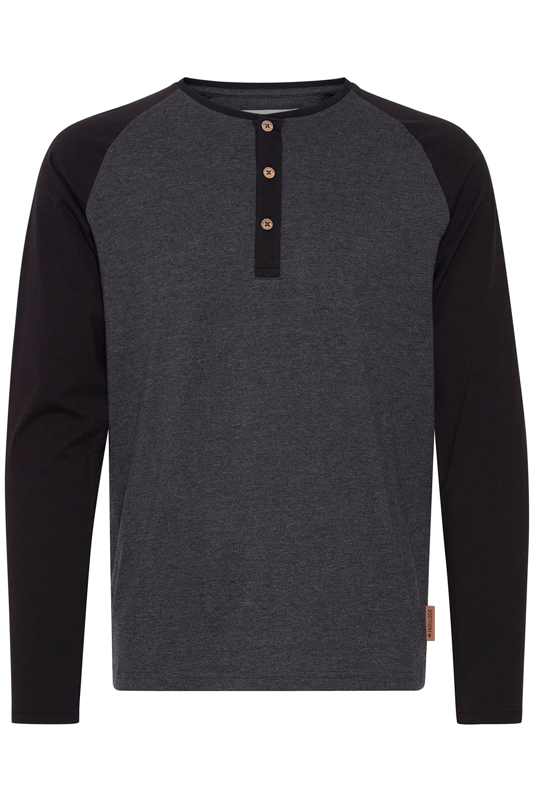 Indicode IDWinston Herren Longsleeve Langarmshirt Shirt mit Grandad-Ausschnitt Baseball-Look