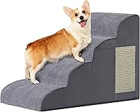 Ahpmeoa 4-Step Dog Stairs for Small Dogs & Cats - Non-Slip Pet Ramp for Bed/Couch 19.7"H, High-Density Foam Steps with Cat Scratching, Portable Indoor Grey