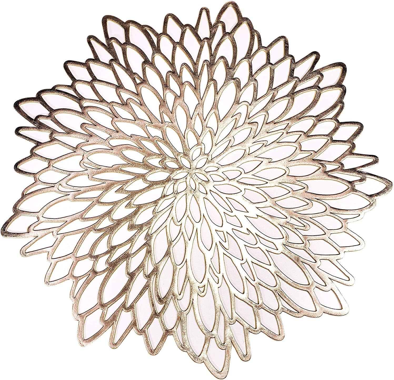 8 Pieces Gold Metallic Round Placemats Laminated Vinyl Leaf Dining Table Decorative Placemat Non-Slip Insulation Placemat Washable Table Mats Set
