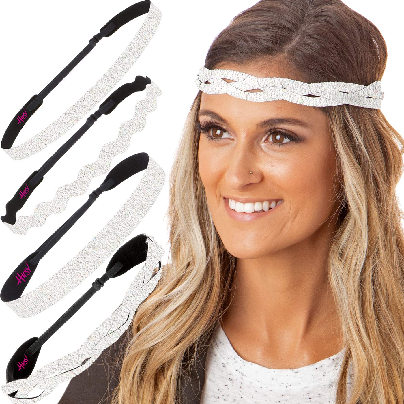 Hipsy Regular Size, Adjustable No Slip Sparkly Bling Mixed 4pk Headbands for Women Girls & Teens (Bling Glitter Mixed Pearl)