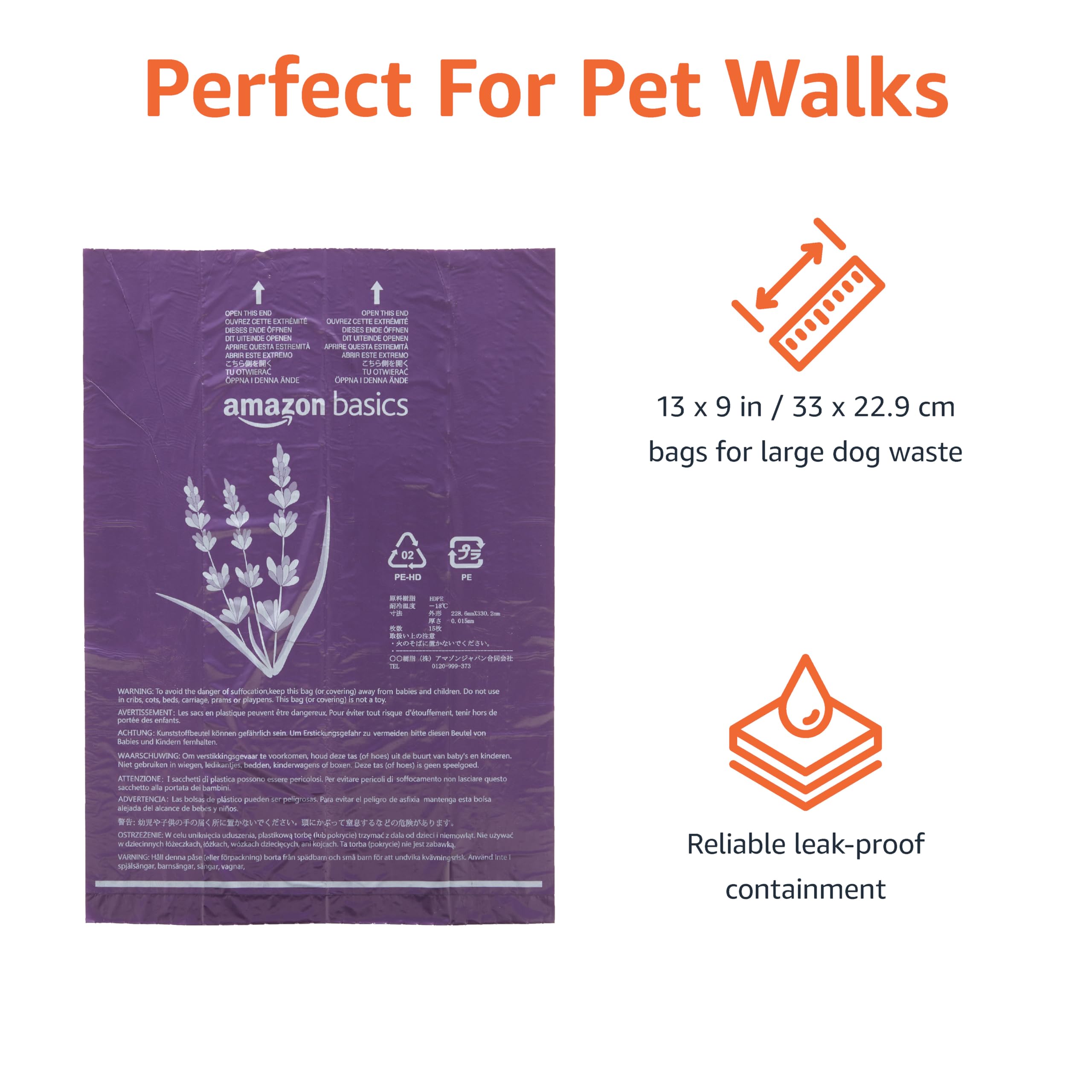 Amazon Basics Dog Poop/Waste Bags without Dispenser, Lavender, 300 Bags (20 Packs of 15 Bags) - 2