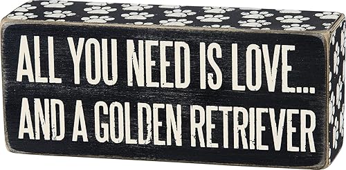 Primitives By Kathy caja de madera de 6 x 2 12 pulgadas con inscripción All You Need Is LoveAnd A Golden Retriever
