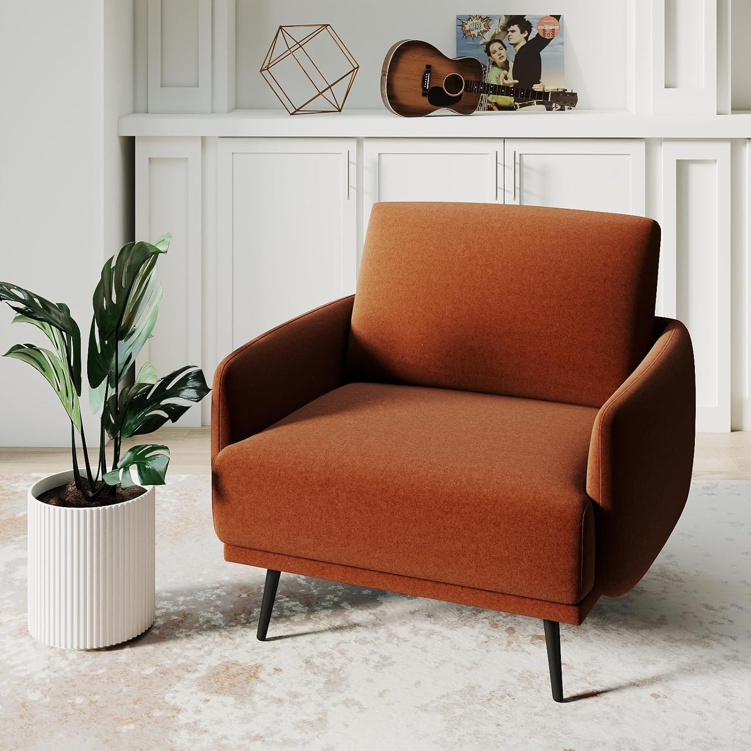 Mid-Century Oversized Accent Chair, Modern 37.5'' Upholstered Armchair for Living Room, Comfy Reading Chair for Bedroom, Single Sofa Chair (Reddish Brown-Velvet, 1*Seat)