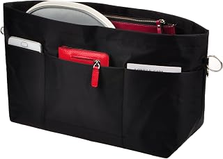 Vercord Organizador de monedero, bolsa de mano, organizador de bolsillo con cremallera, 11 bolsillos, color negro, grande