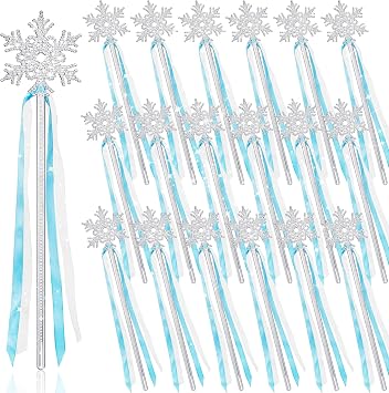 Gejoy Winter Snowflake Wand Silver Snowflake Magic Wand Winter Flake Theme Winter Wand Princess12 Pcs