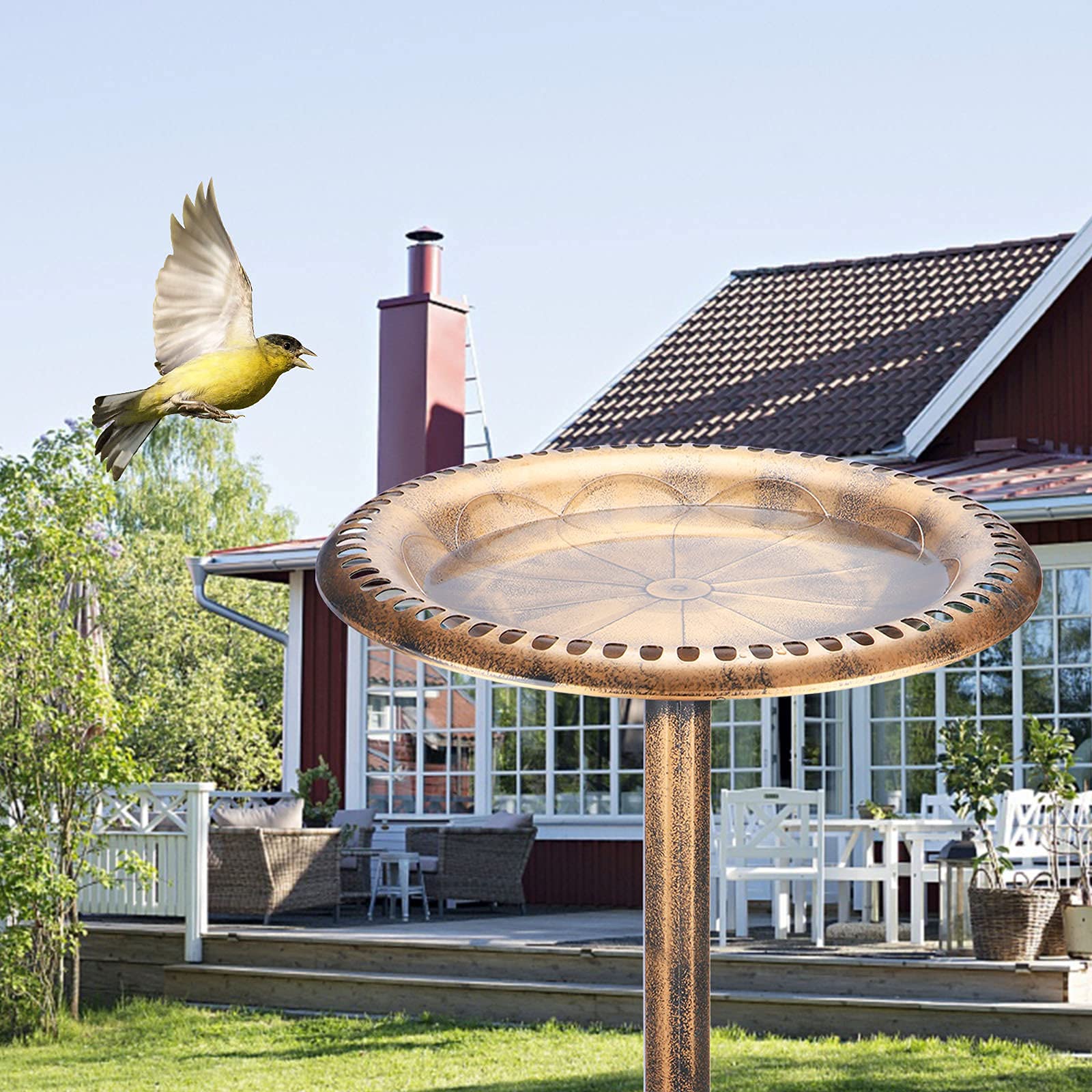 DREAM GARDEN 28 Inch Height Polyresin Birdbaths Lightweight Antique Outdoor Garden Pedestal Bird Bath Golden