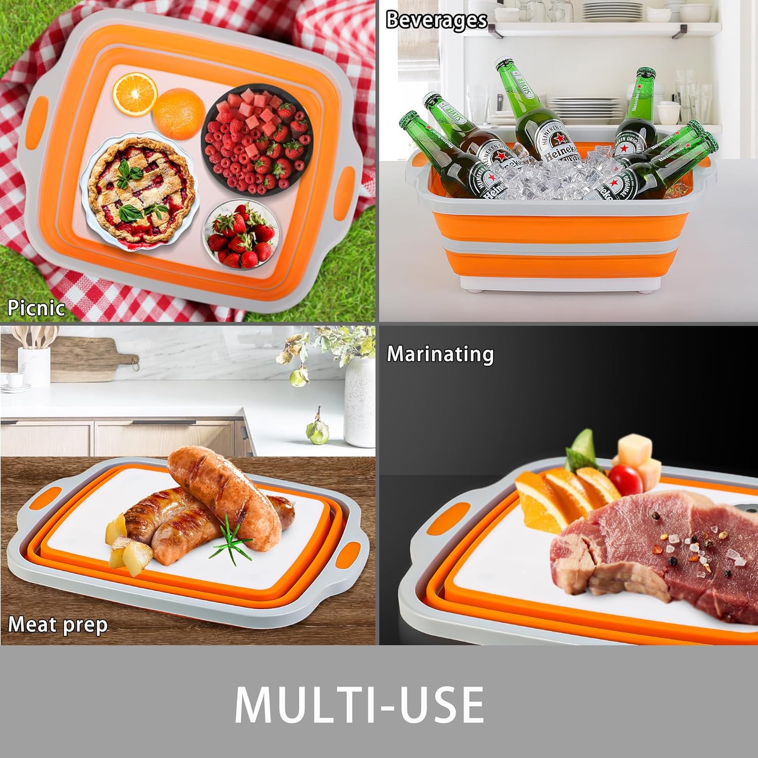 Collapsible Cutting Board with Container, Foldable Cping Sink with