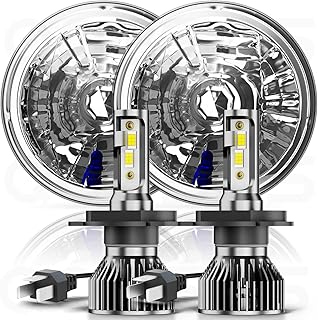 for Chevy C10 K10 K20 1975-1980 Pair 7" Round Hi/Lo Beam,7" Inch Diamond Crystal Clear Semi Sealed Beam Glass Lens Housing Headlights+H4 LED Bulbs,6000K Cool White